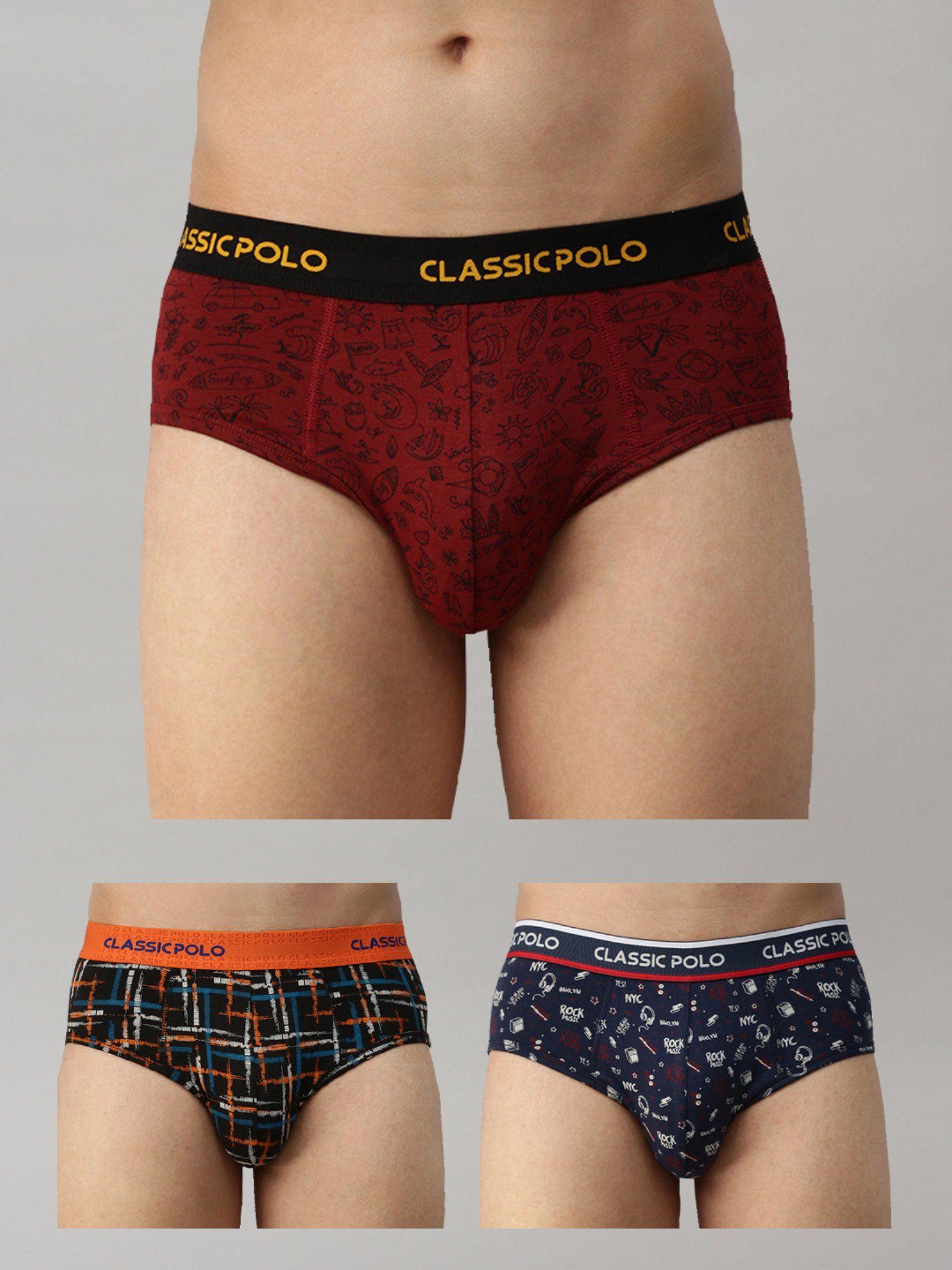 mens modal slim fit printed briefs - multicolor (pack of 3)