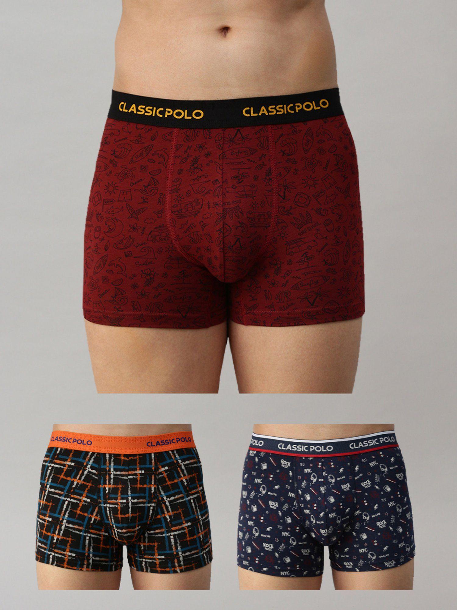 mens modal slim fit printed trunks - multicolor (pack of 3)