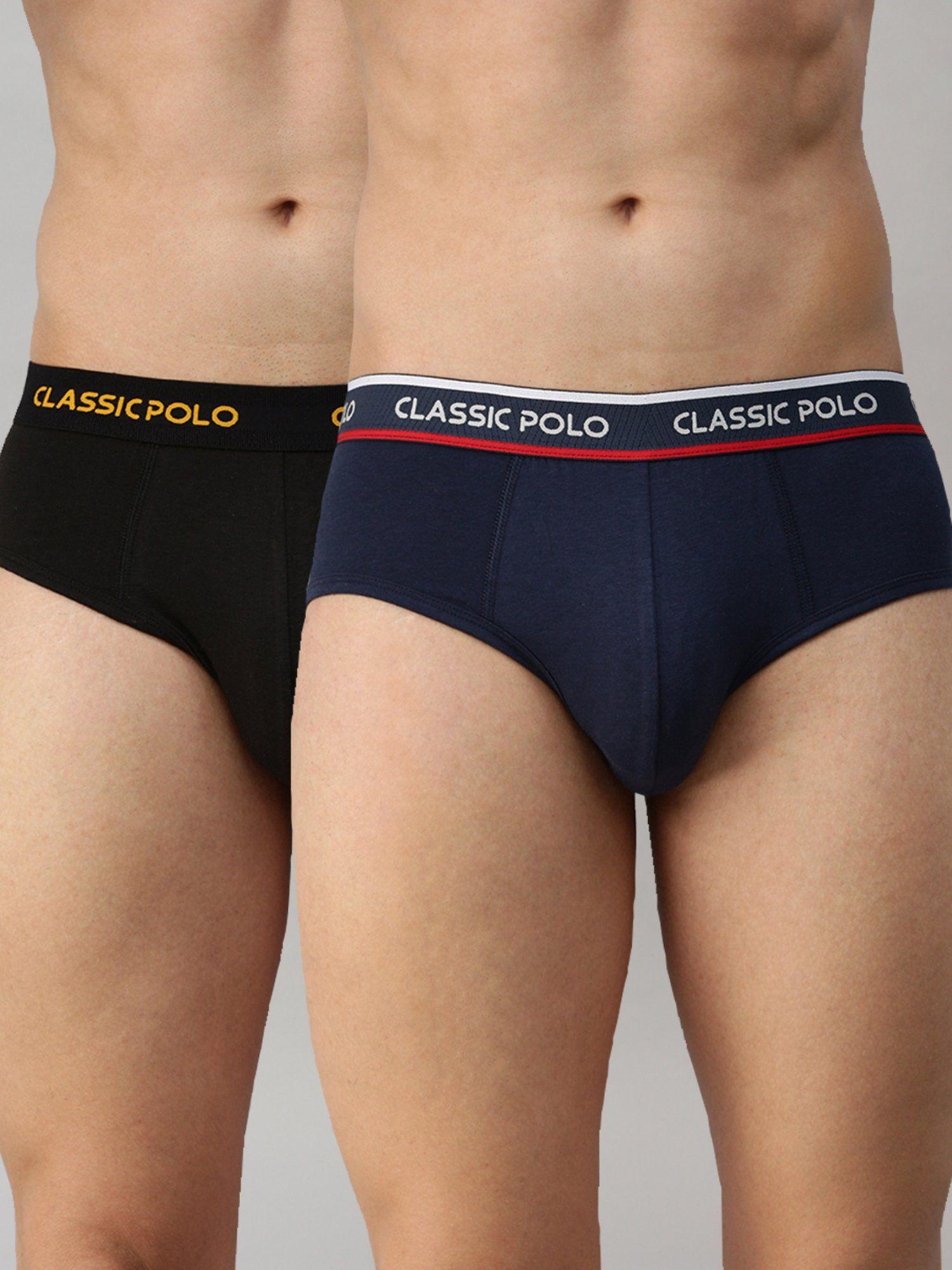 mens modal slim fit solid briefs - black & blue (pack of 2)