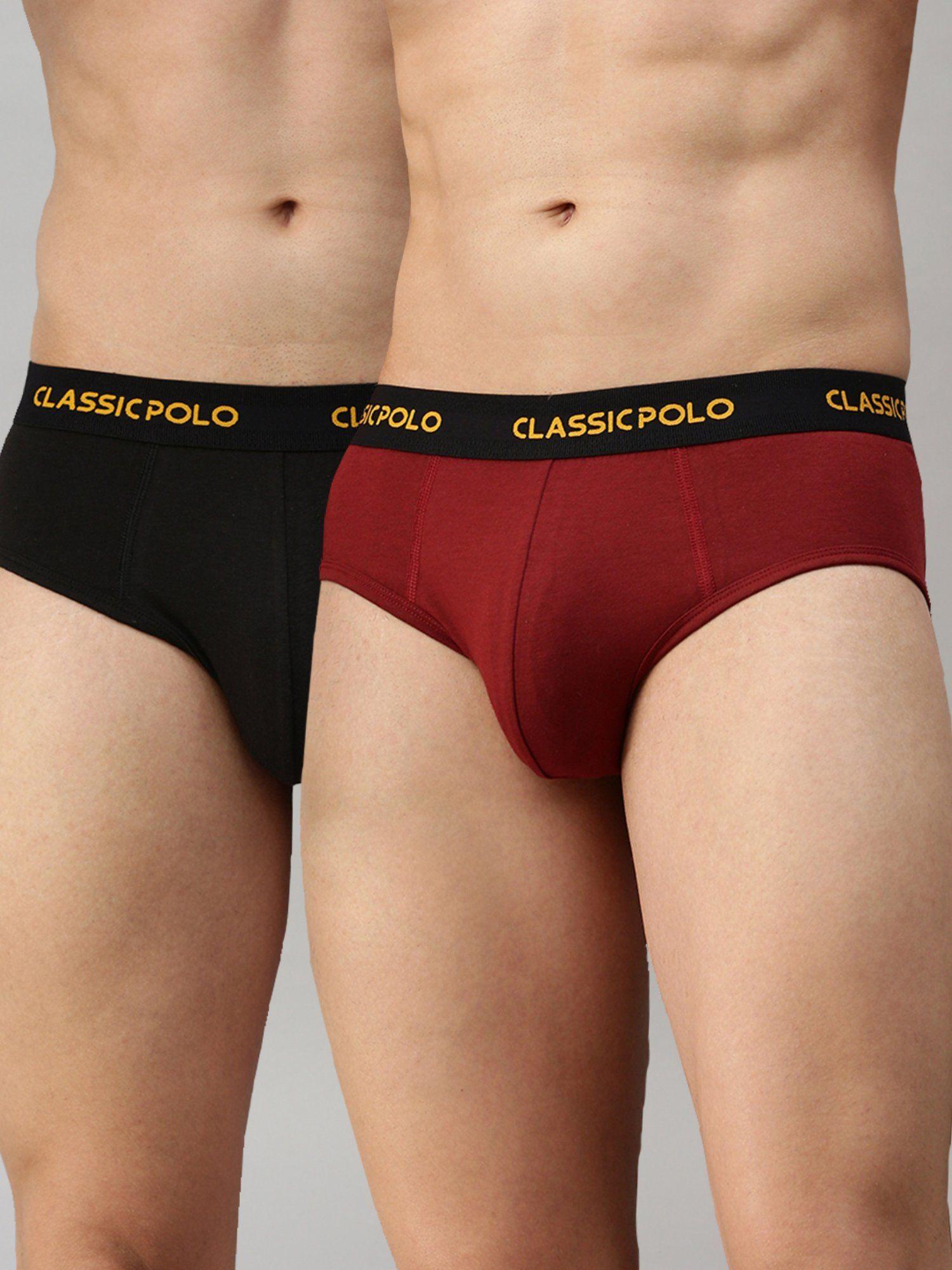 mens modal slim fit solid briefs - black & red (pack of 2)