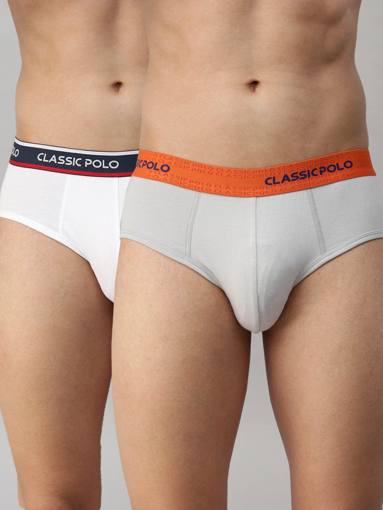 mens modal slim fit solid briefs - white & grey (pack of 2)