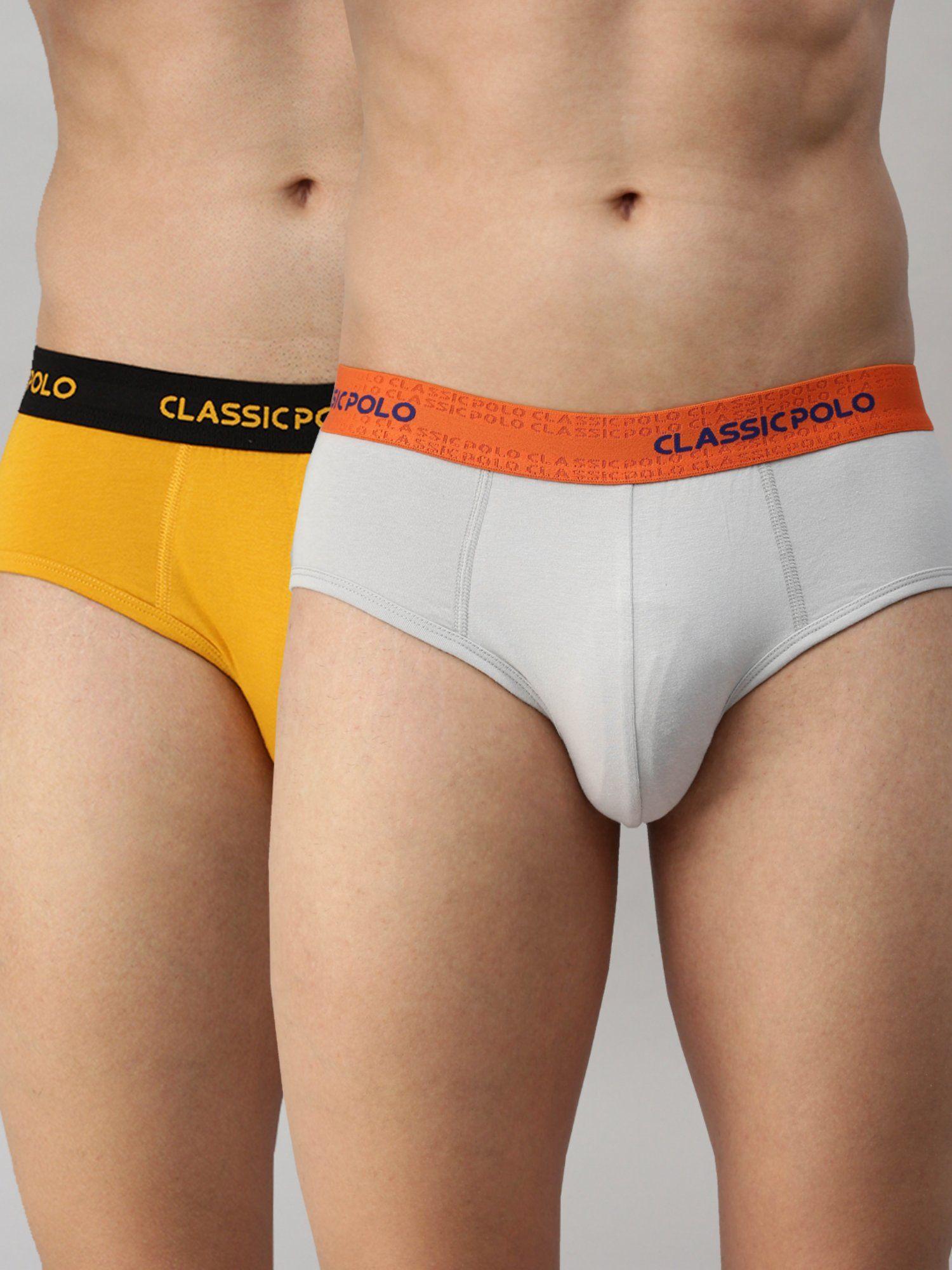 mens modal slim fit solid briefs - yellow & grey (pack of 2)