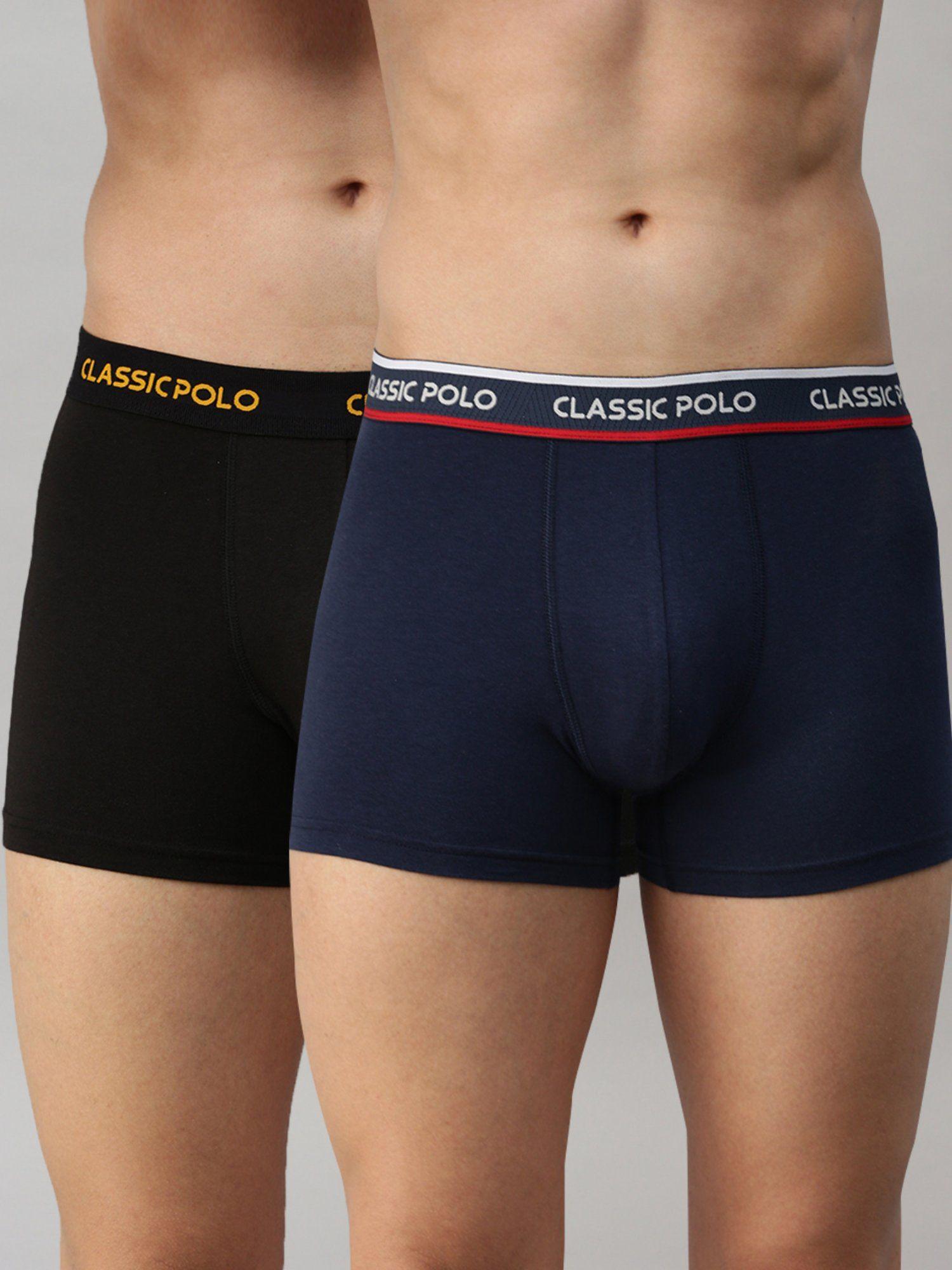 mens modal slim fit solid trunks - black & blue (pack of 2)