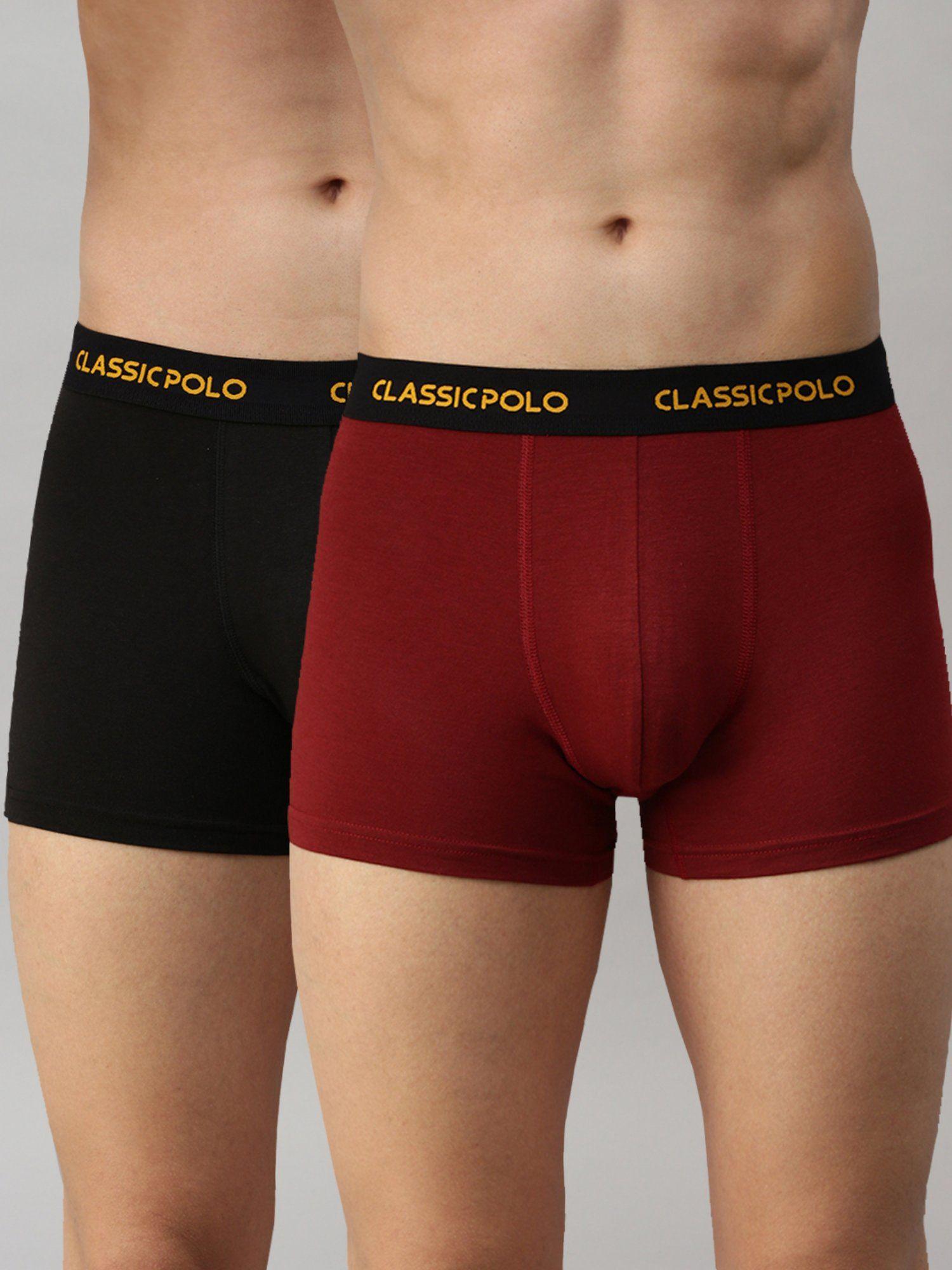mens modal slim fit solid trunks - black & red (pack of 2)