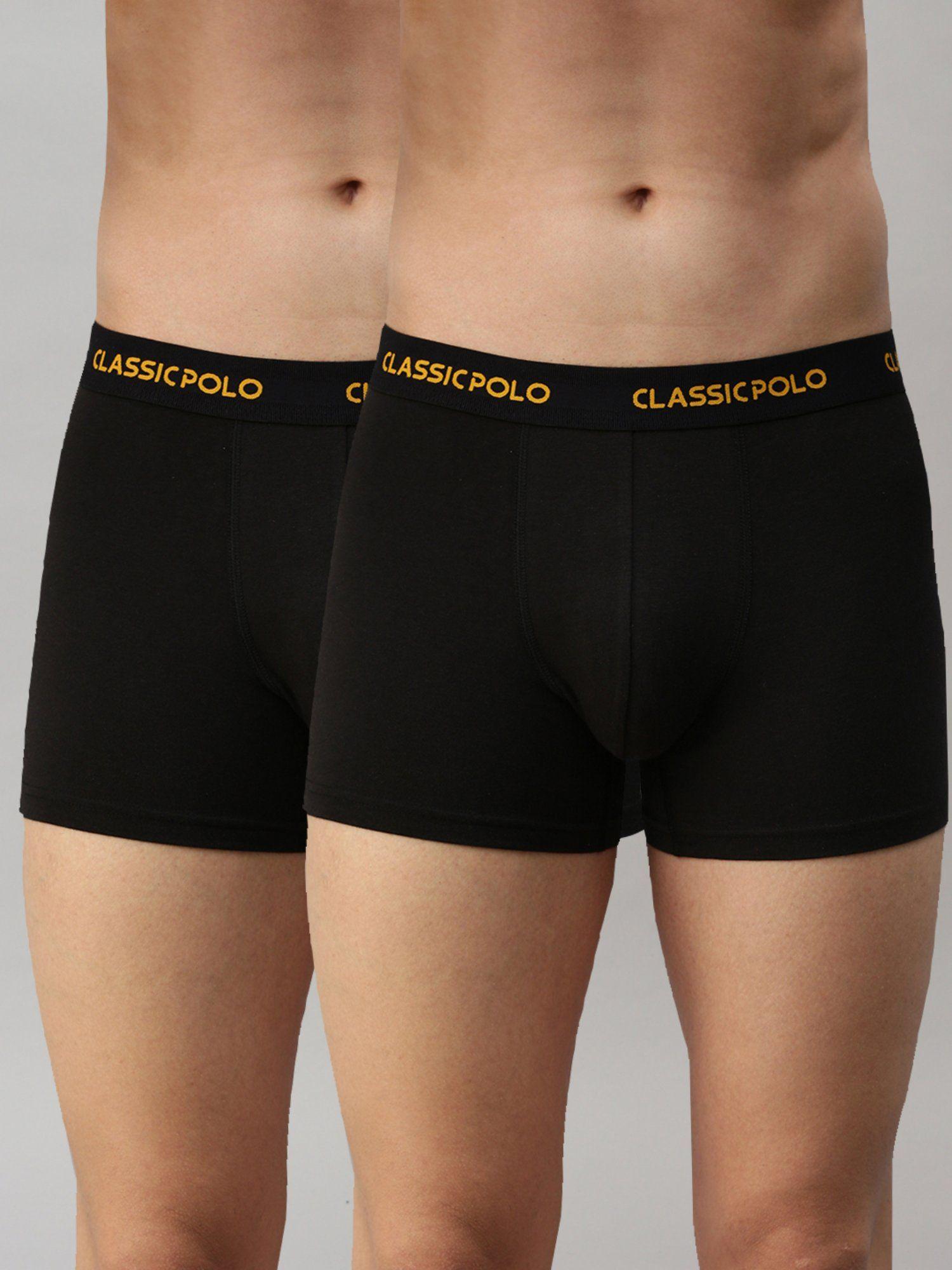 mens modal slim fit solid trunks - black (pack of 2)