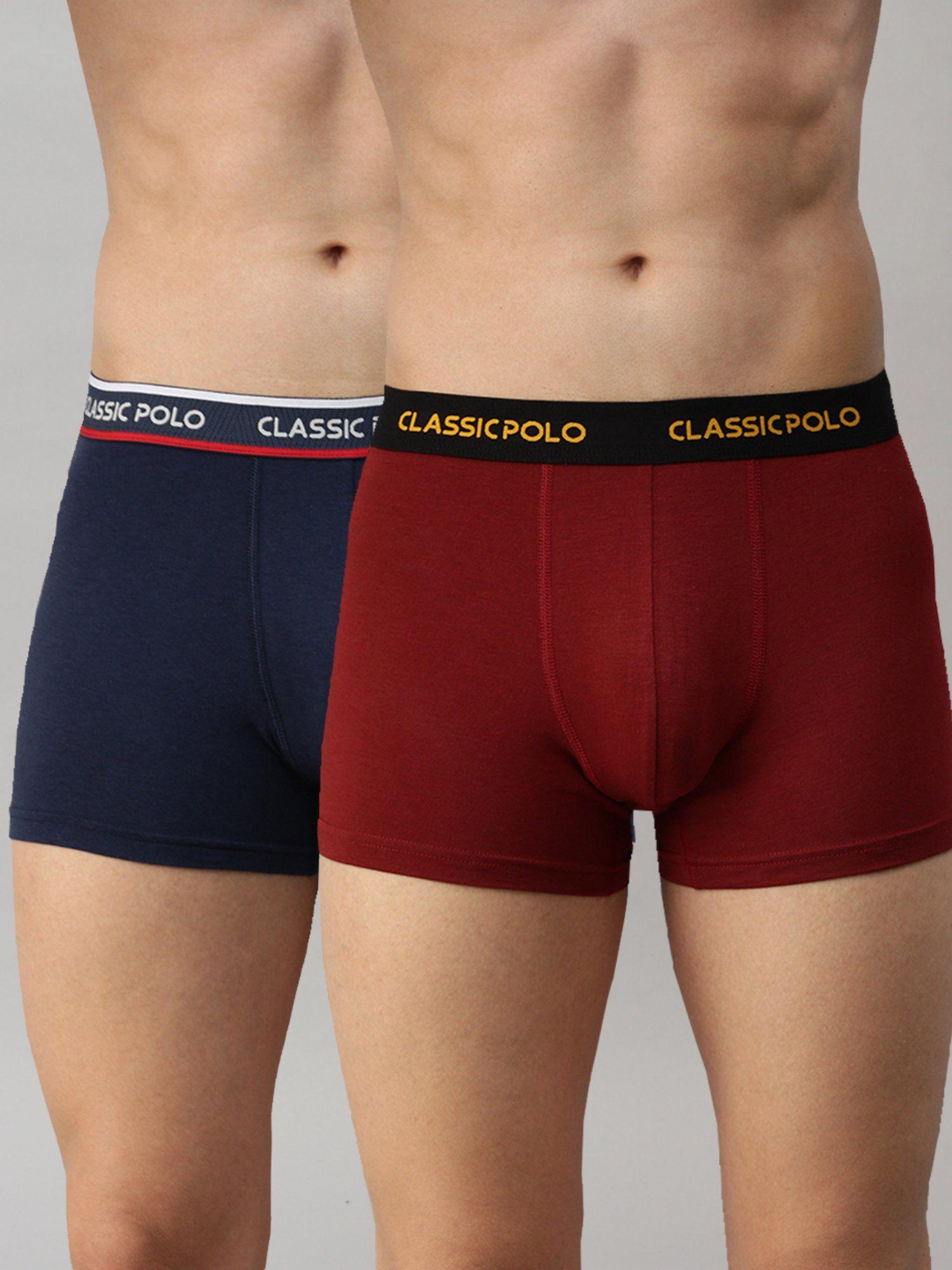 mens modal slim fit solid trunks - blue & red (pack of 2)