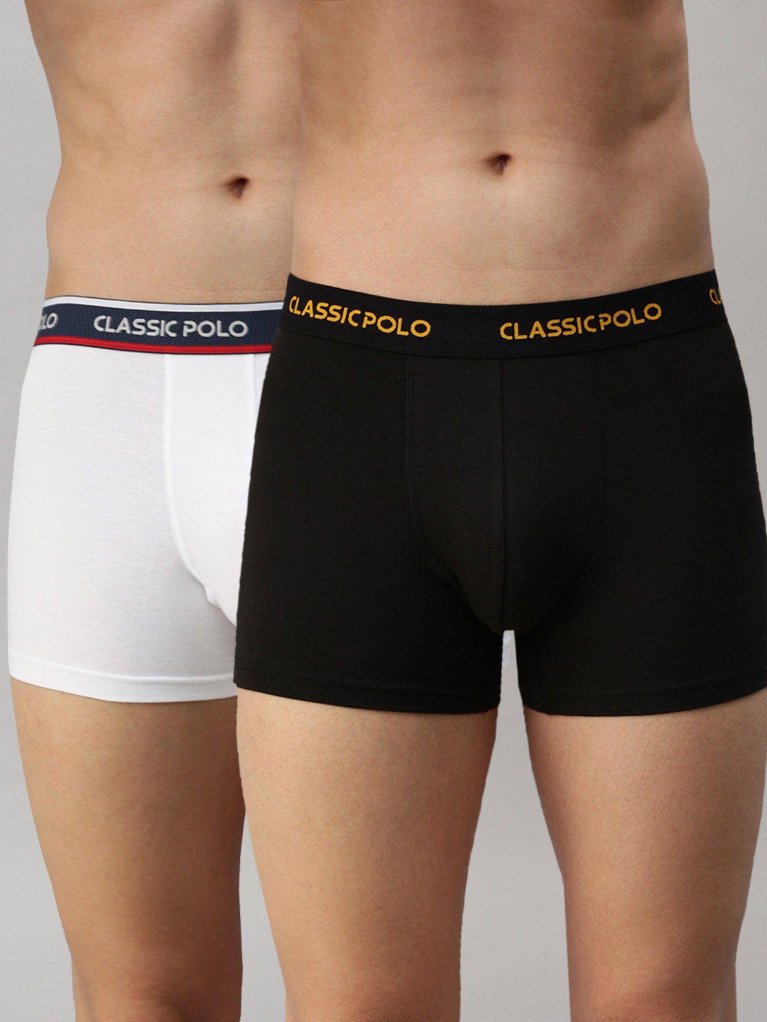 mens modal slim fit solid trunks - white & black (pack of 2)