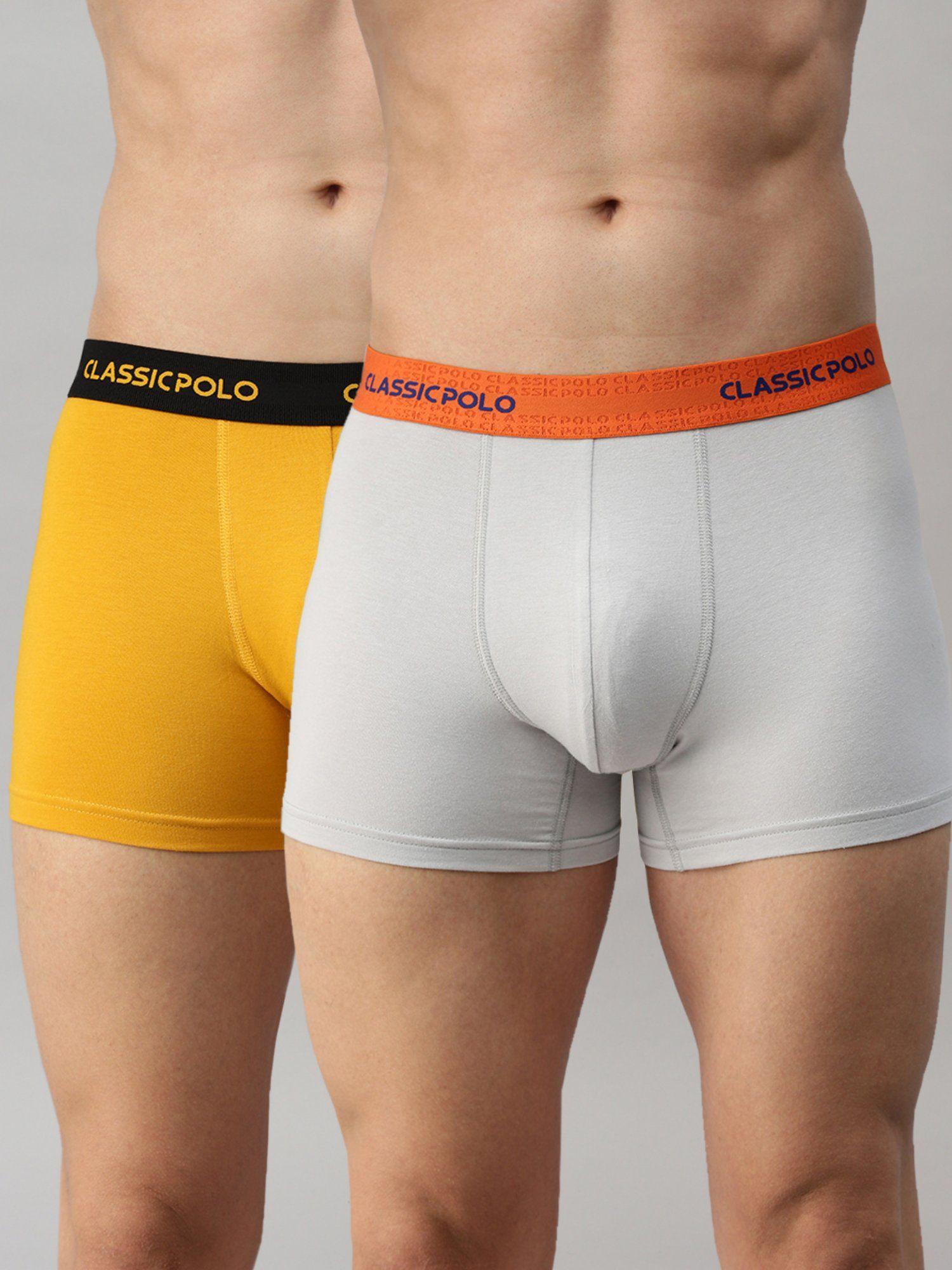 mens modal slim fit solid trunks - yellow & grey (pack of 2)