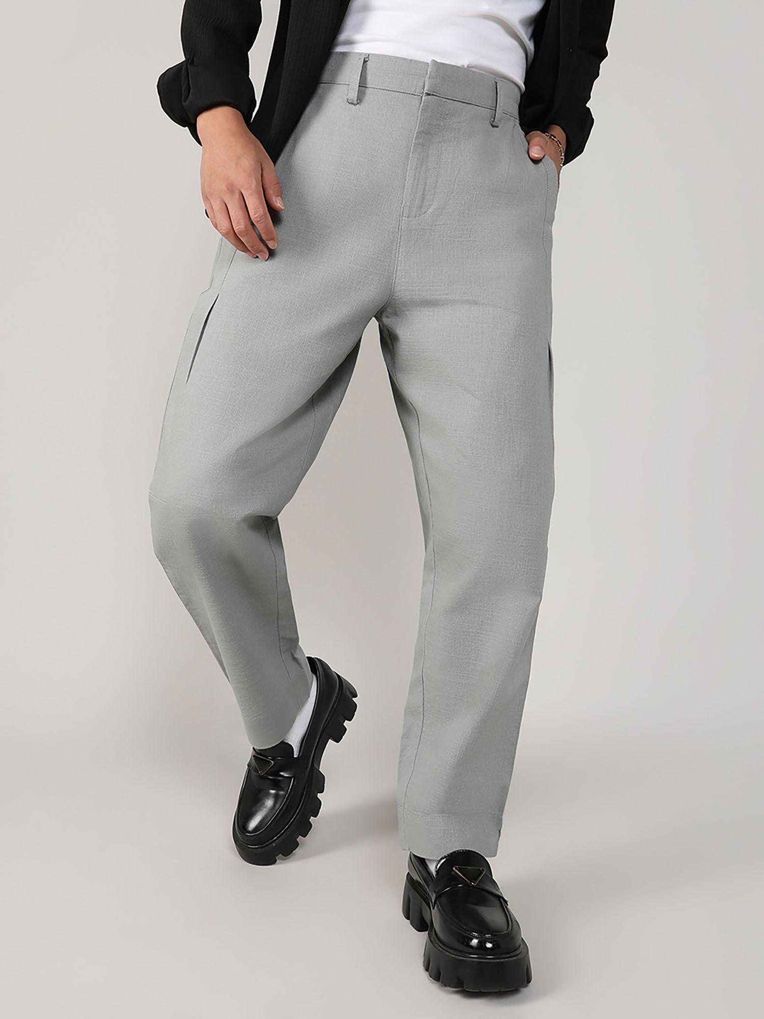 mens moon grey linen-blend trouser