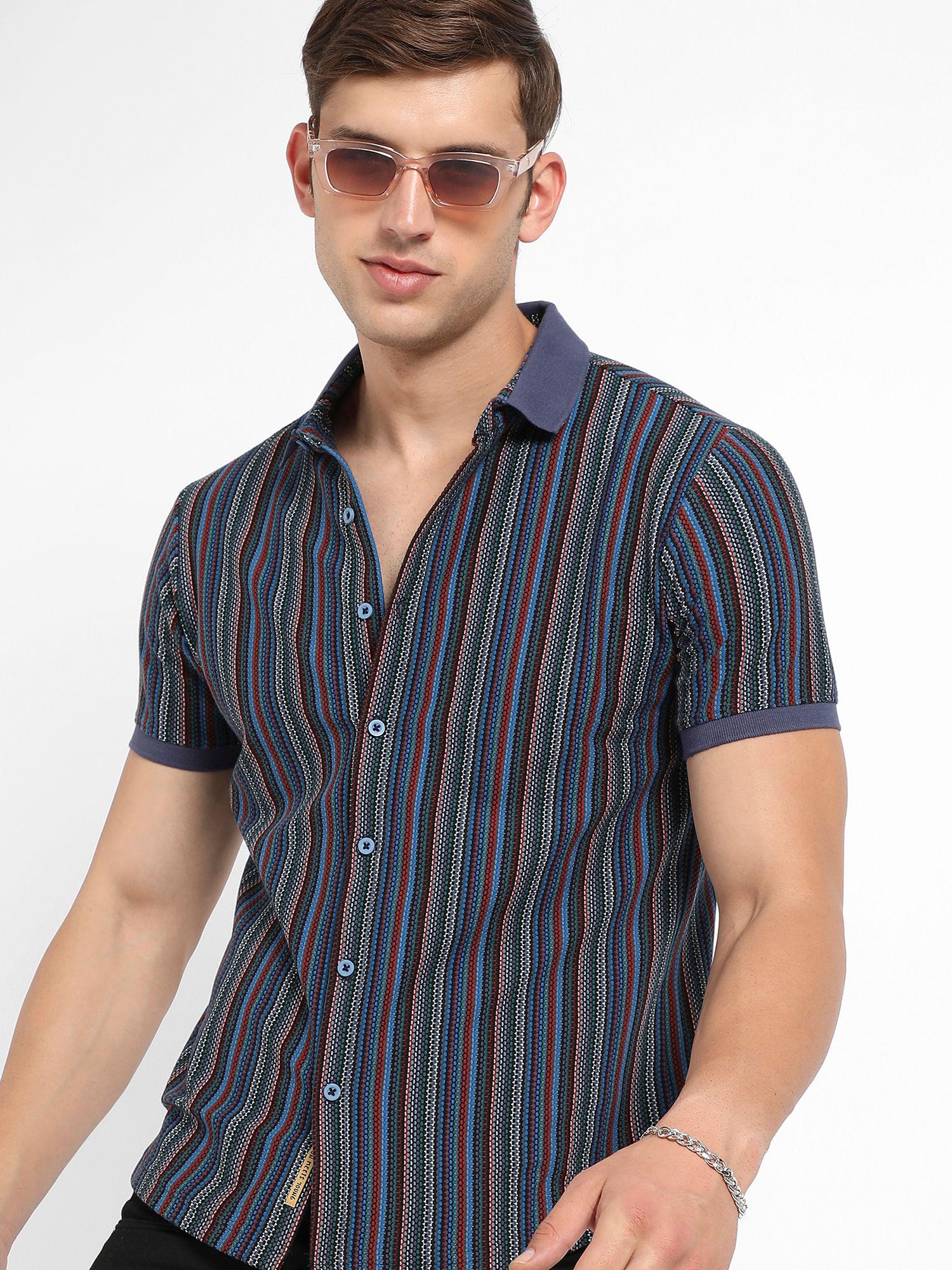mens multi-color contrast knitted shirt