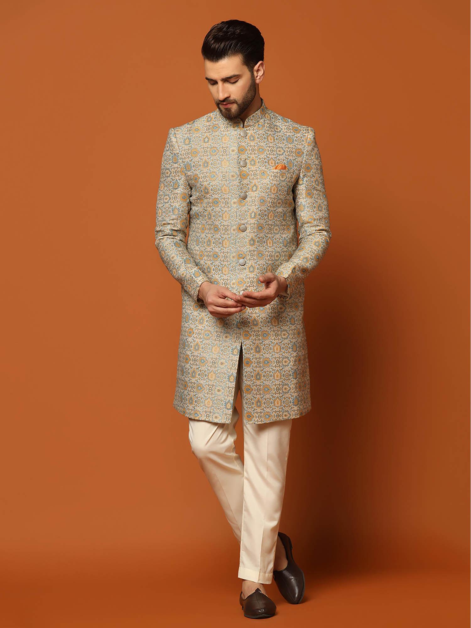mens multi color sherwani trouser (set of 2)