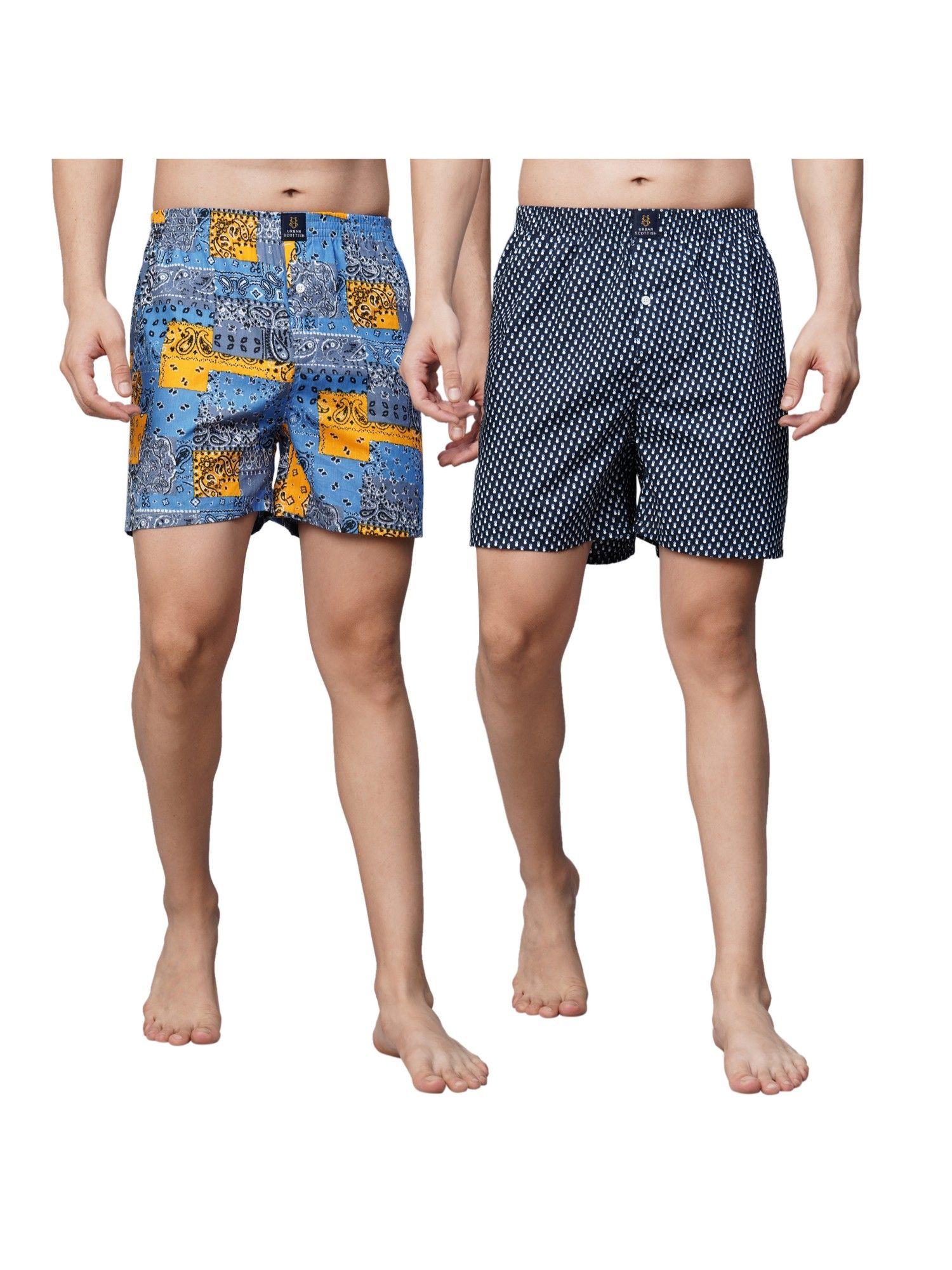 mens multi-coloured 100% cotton printed regular boxers (pack of 2)