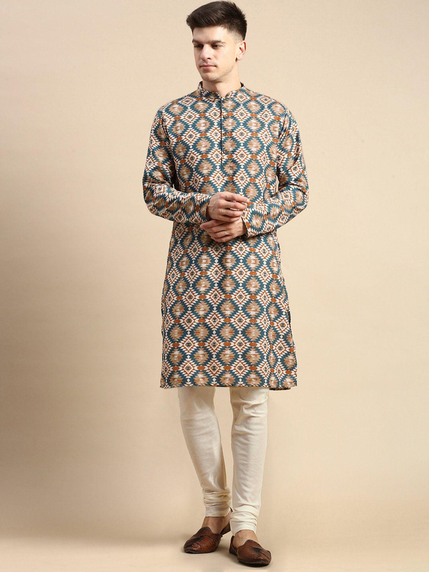 mens multicolour kurta churidar (set of 2)