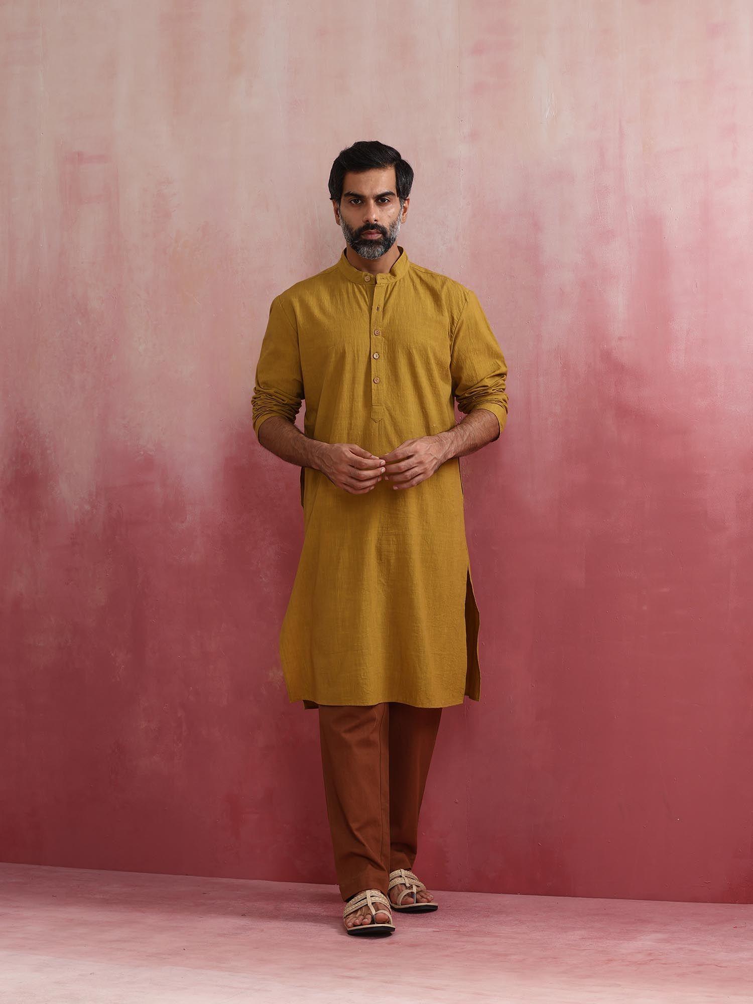 mens mustard mandarin collar kurta