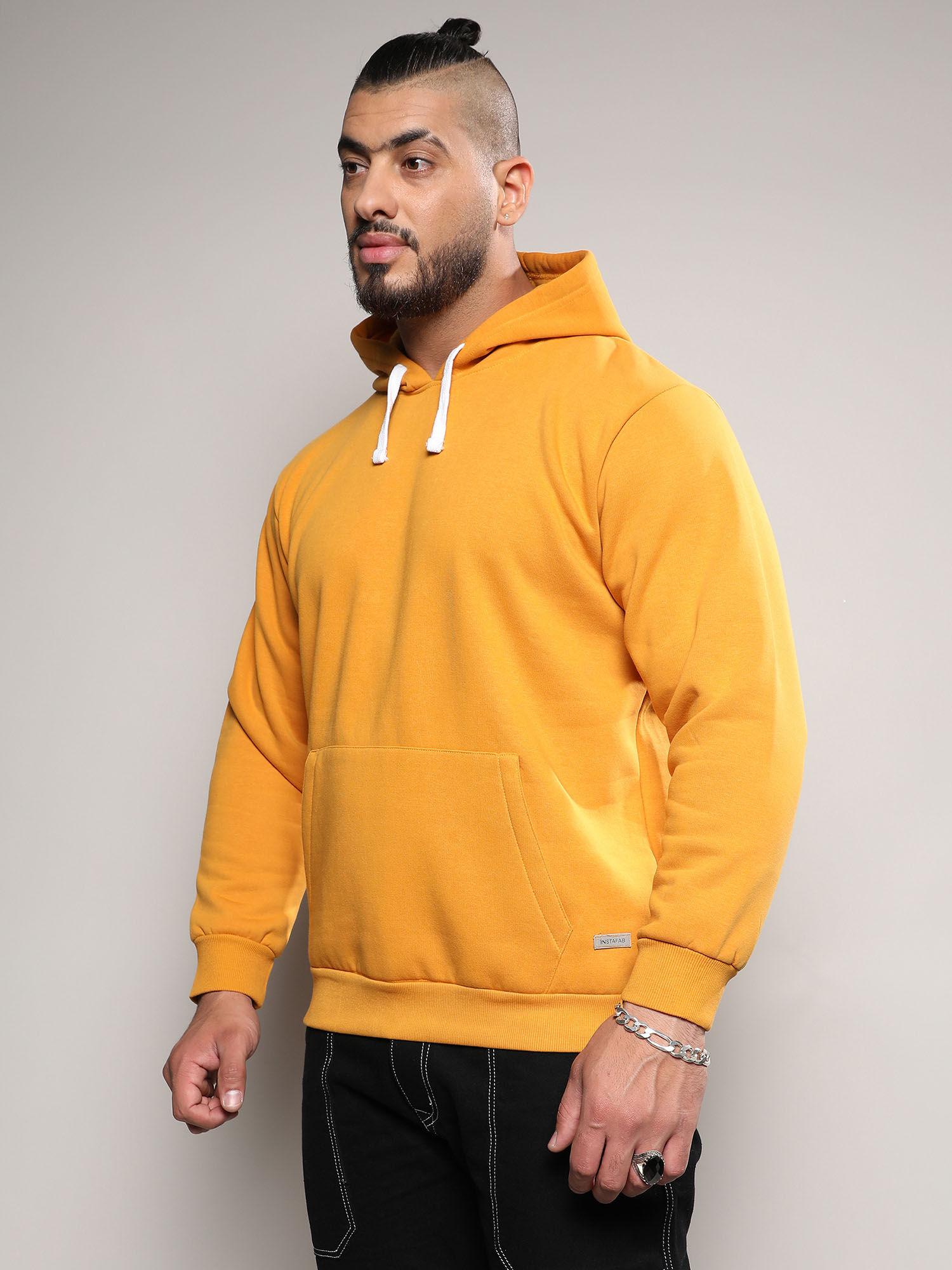 mens mustard yellow basic hooded sweatshirt with kangaroo pocket