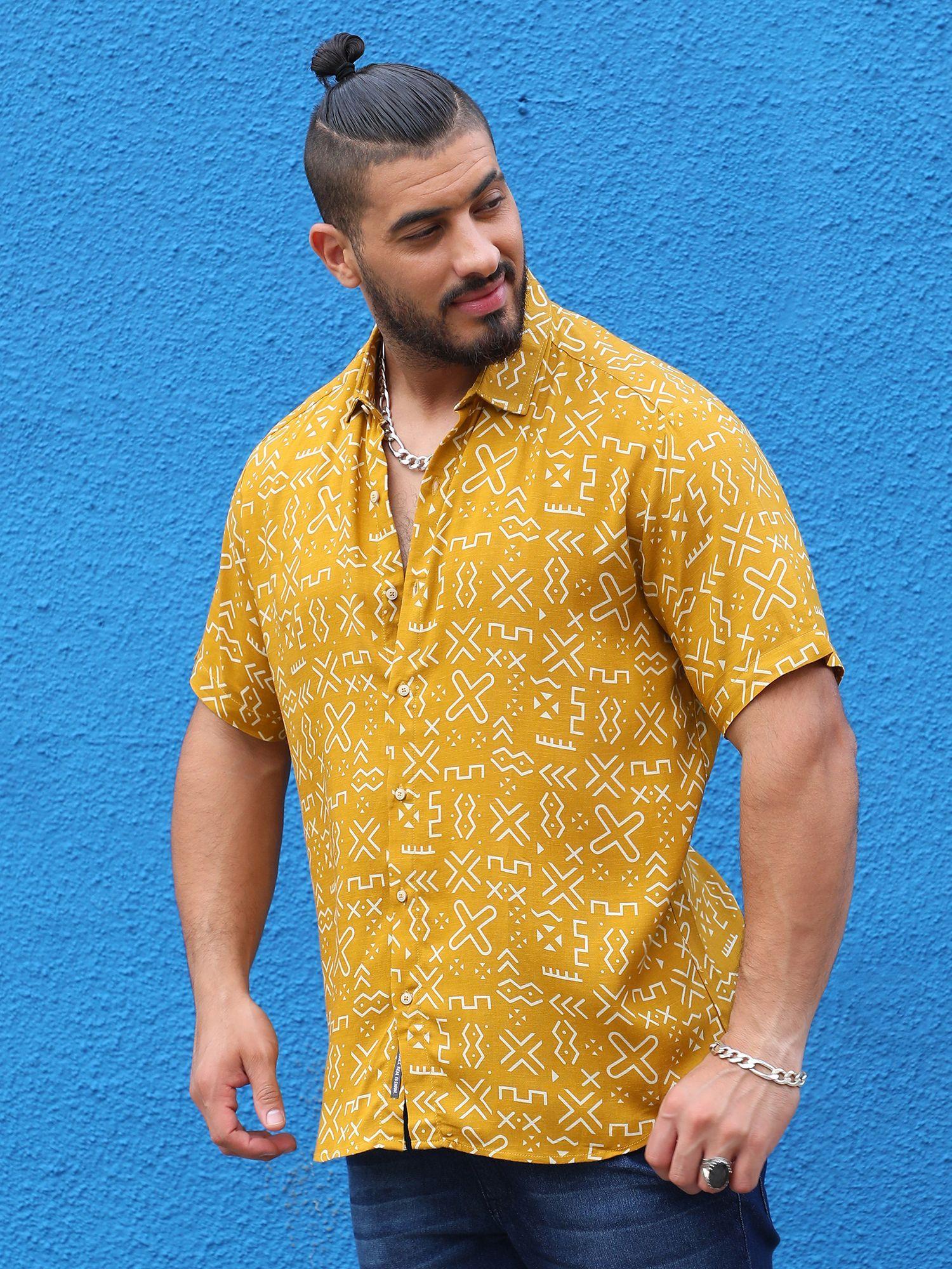 mens mustard yellow minimal aztec shirt