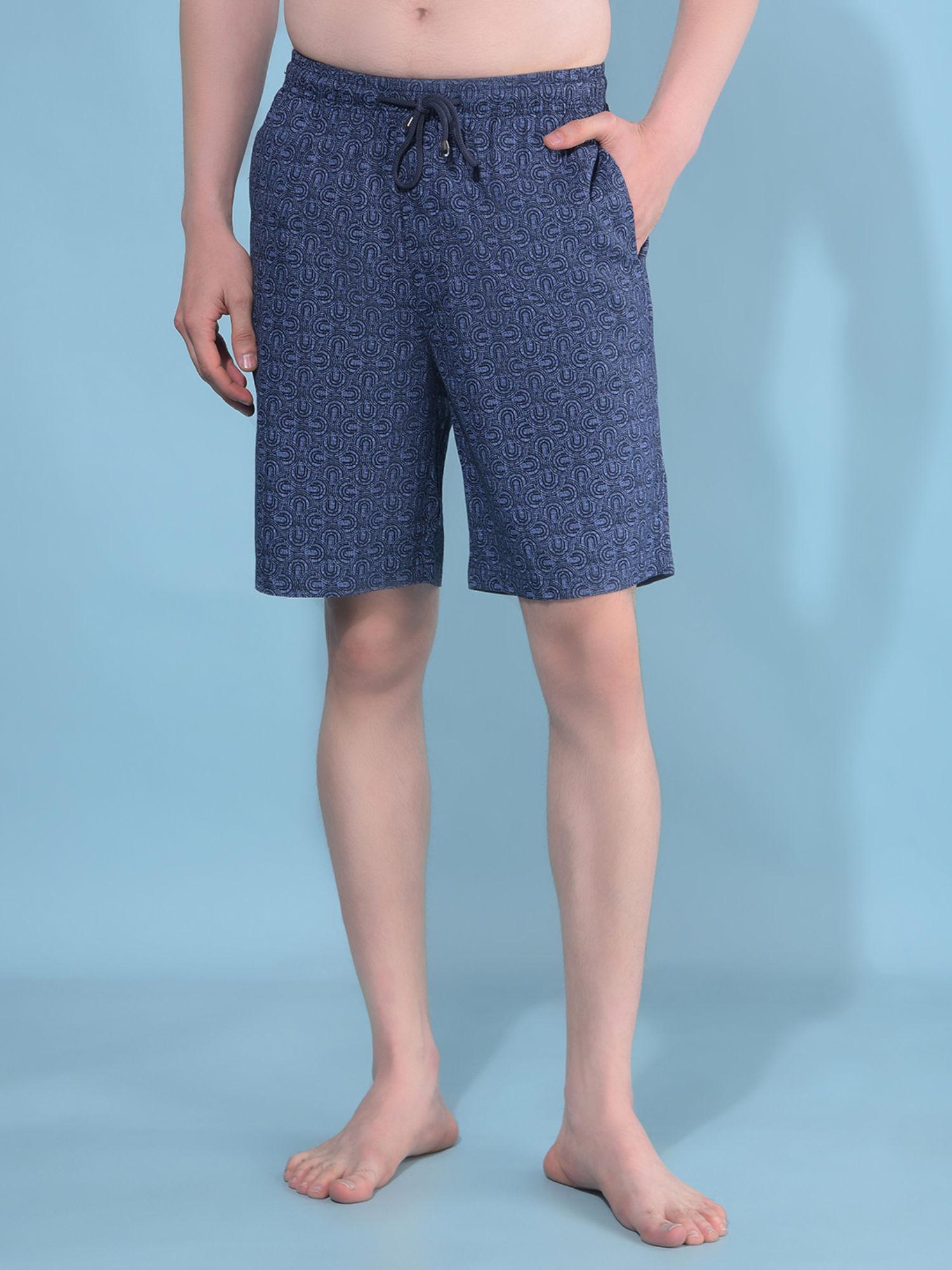 mens navy blue abstract 100% cotton shorts
