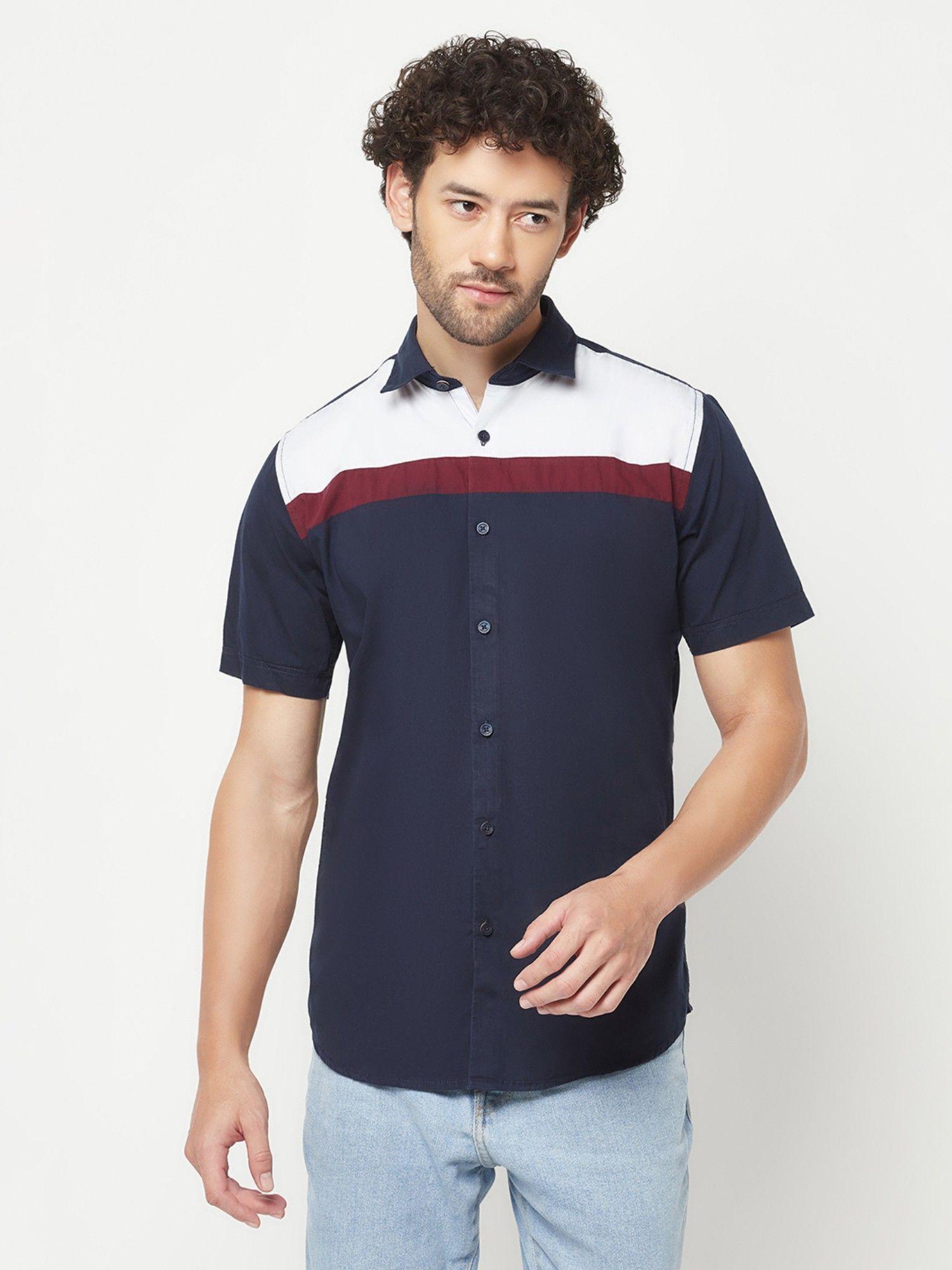mens navy blue colorblock shirt