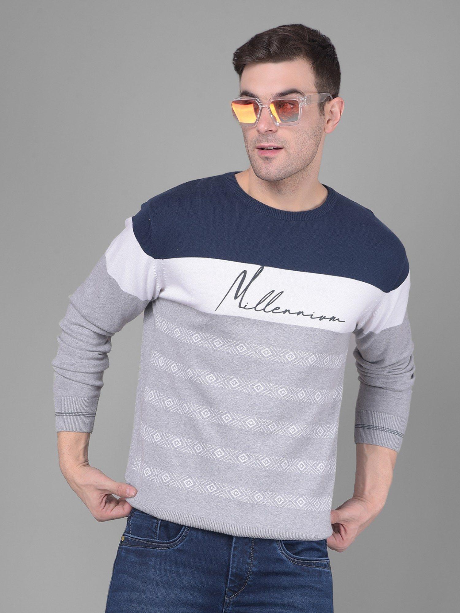 mens navy blue colorblock sweater