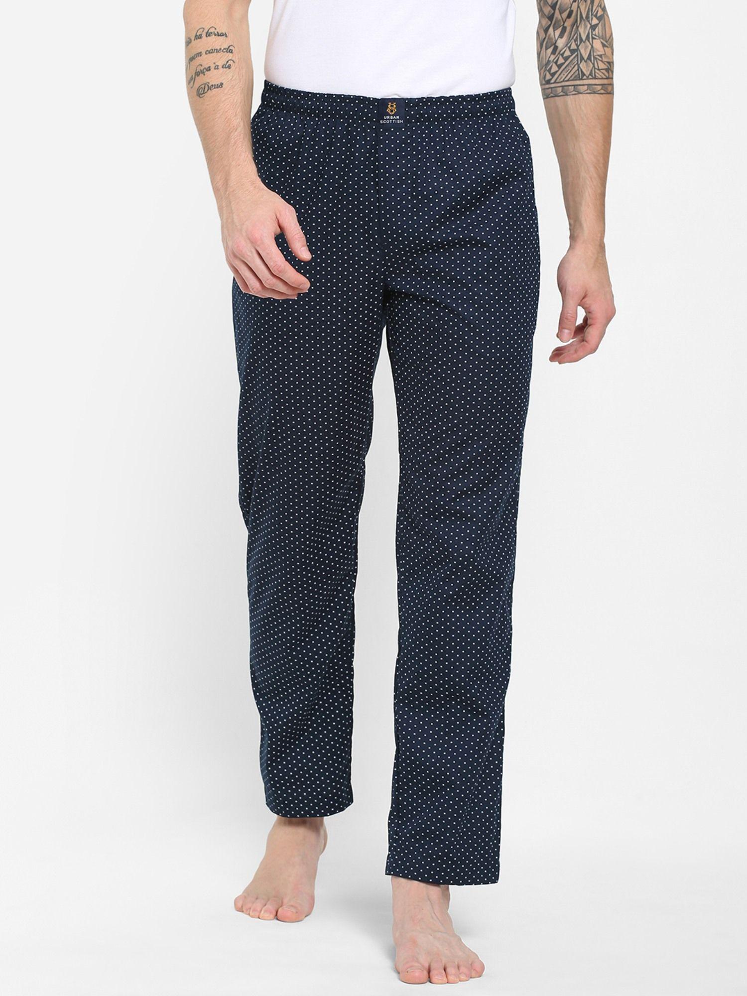 mens navy blue cotton printed lounge pants