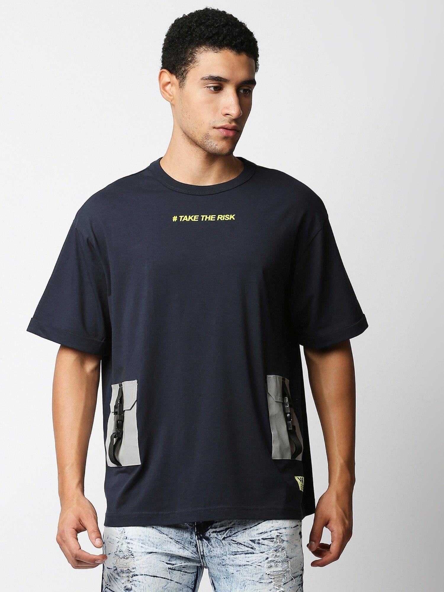 mens navy blue drop shoulder boxy fit t-shirt
