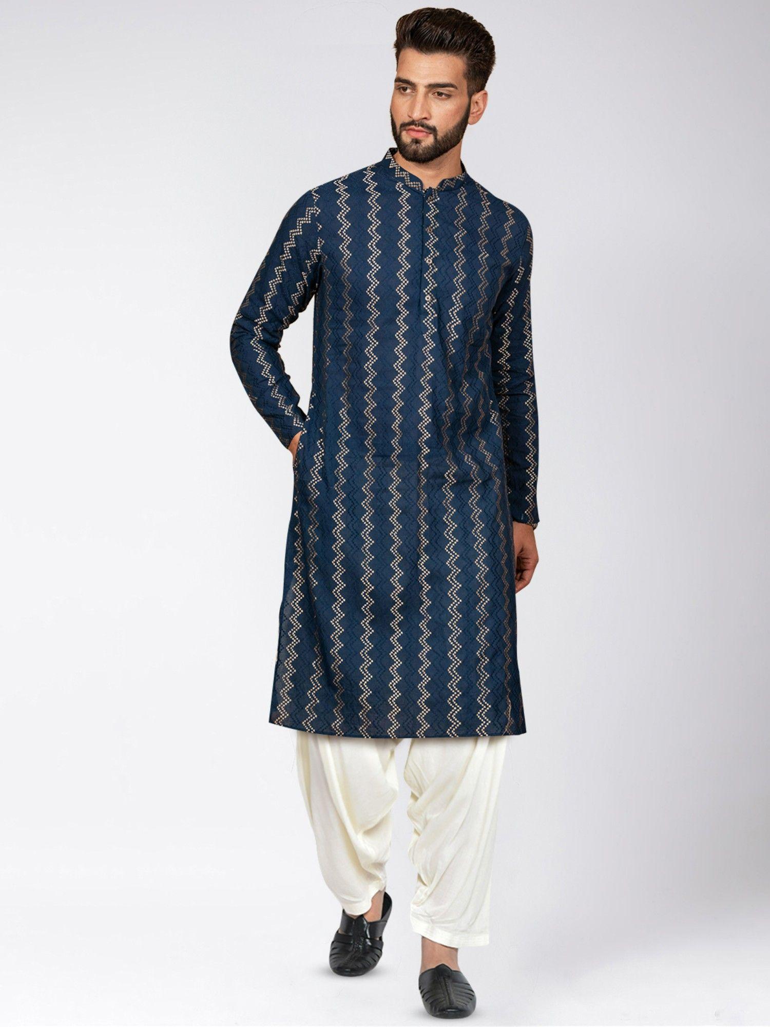 mens navy blue kurta patiala (set of 2)