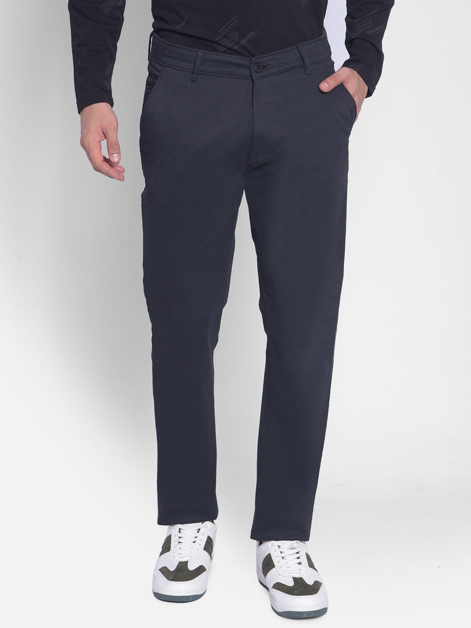 mens navy blue printed trouser