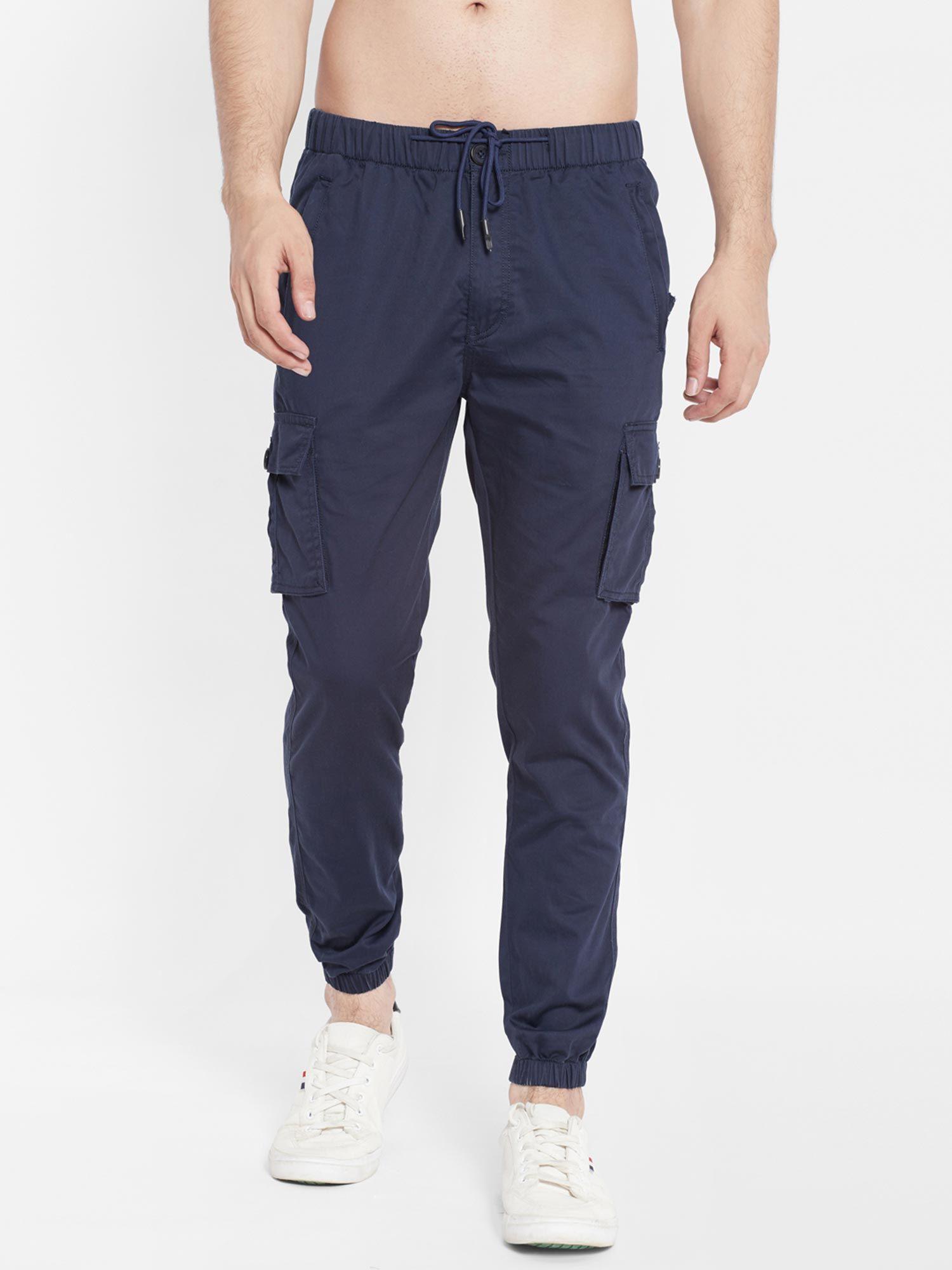 mens navy blue pure cotton solid joggers