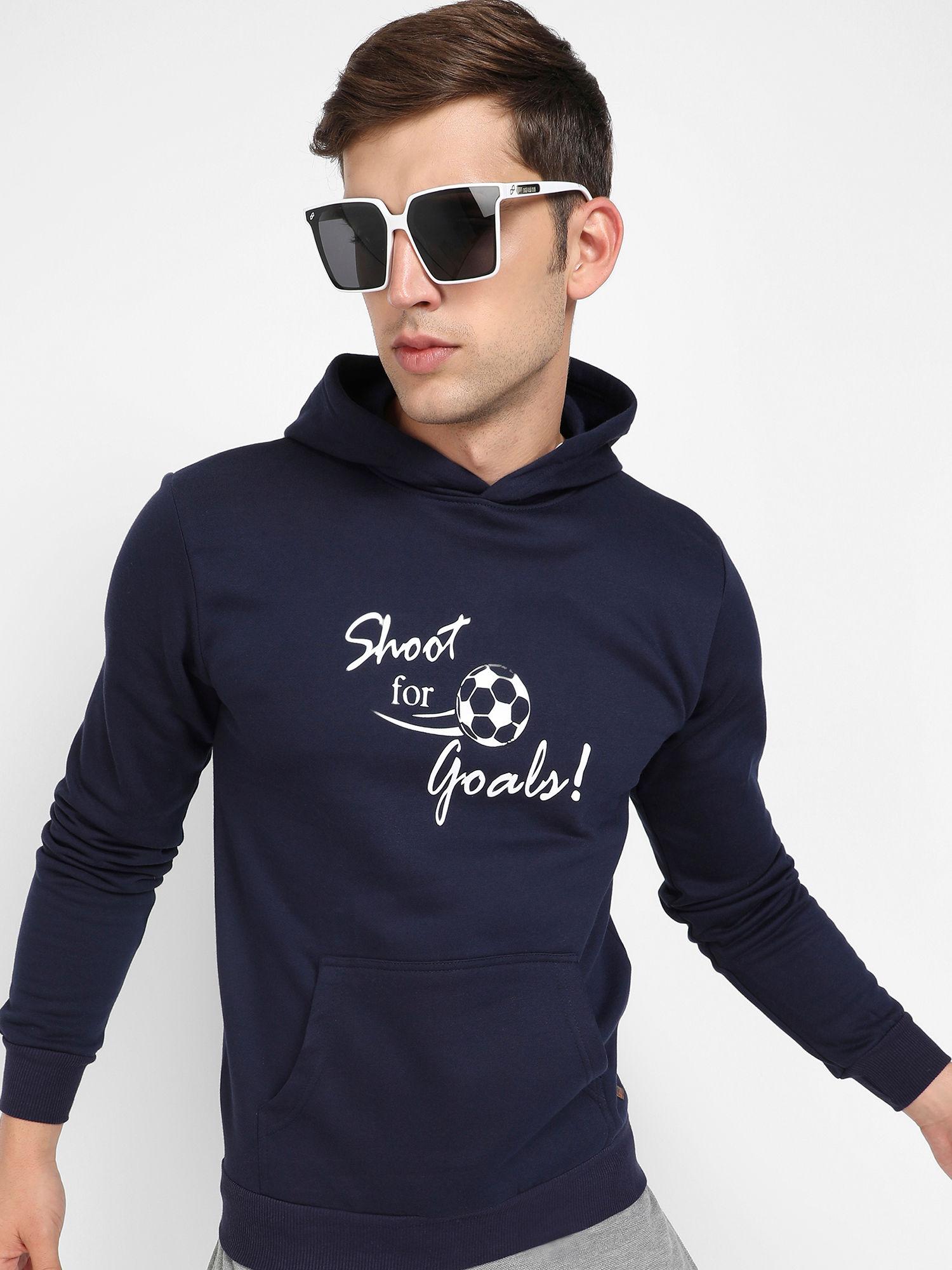 mens navy blue shoot for goals hoodie with kangaroo pocket