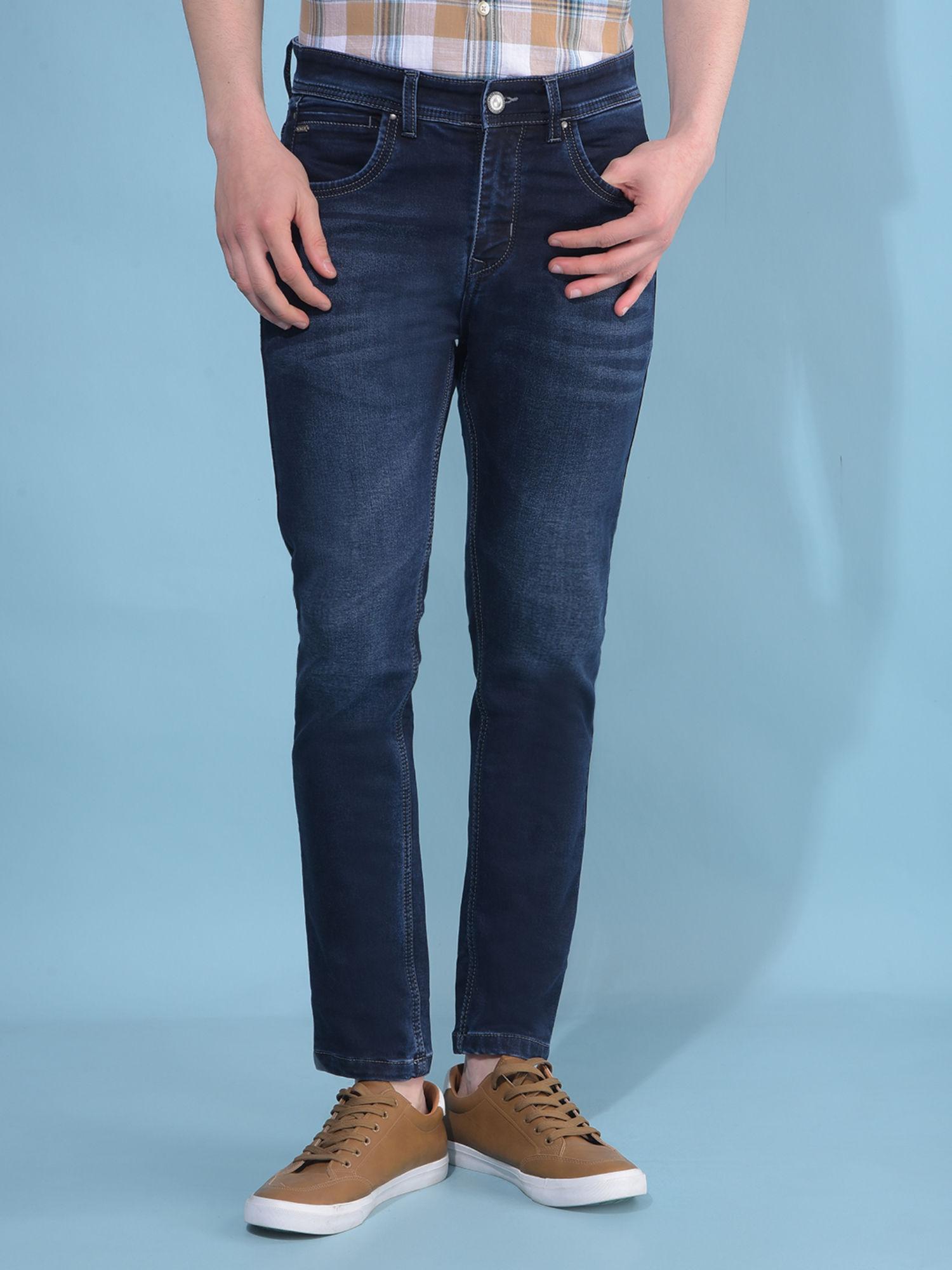 mens navy blue skinny stretchable jeans