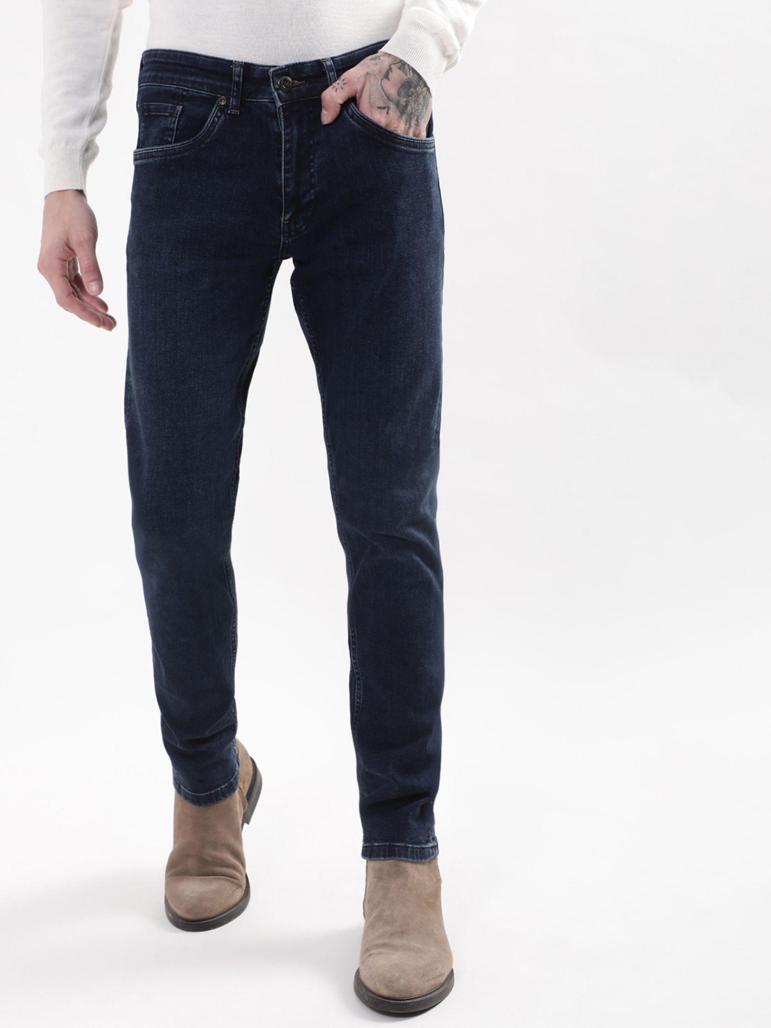 mens navy blue solid jeans