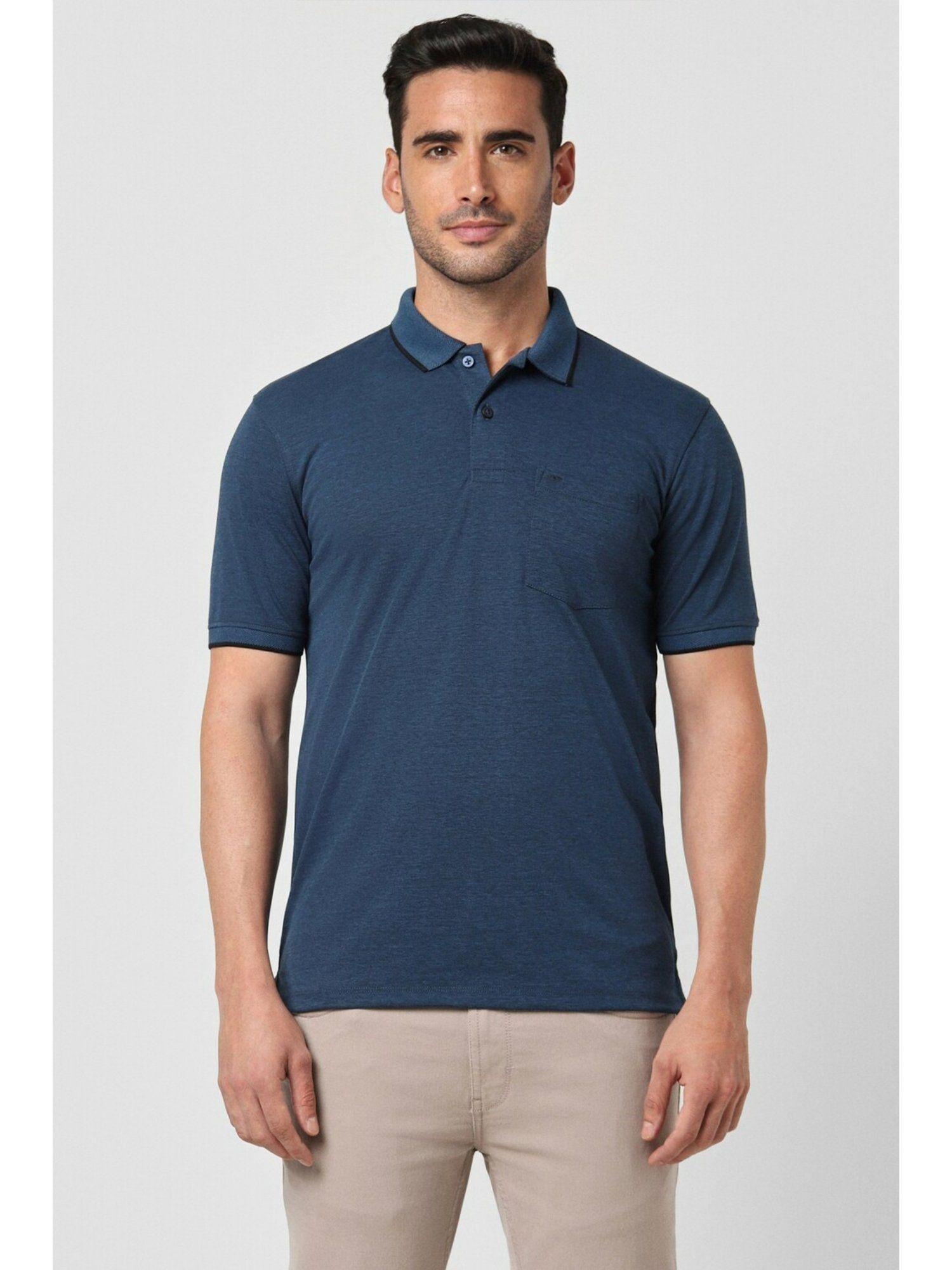 mens navy blue solid polo neck polo t-shirt