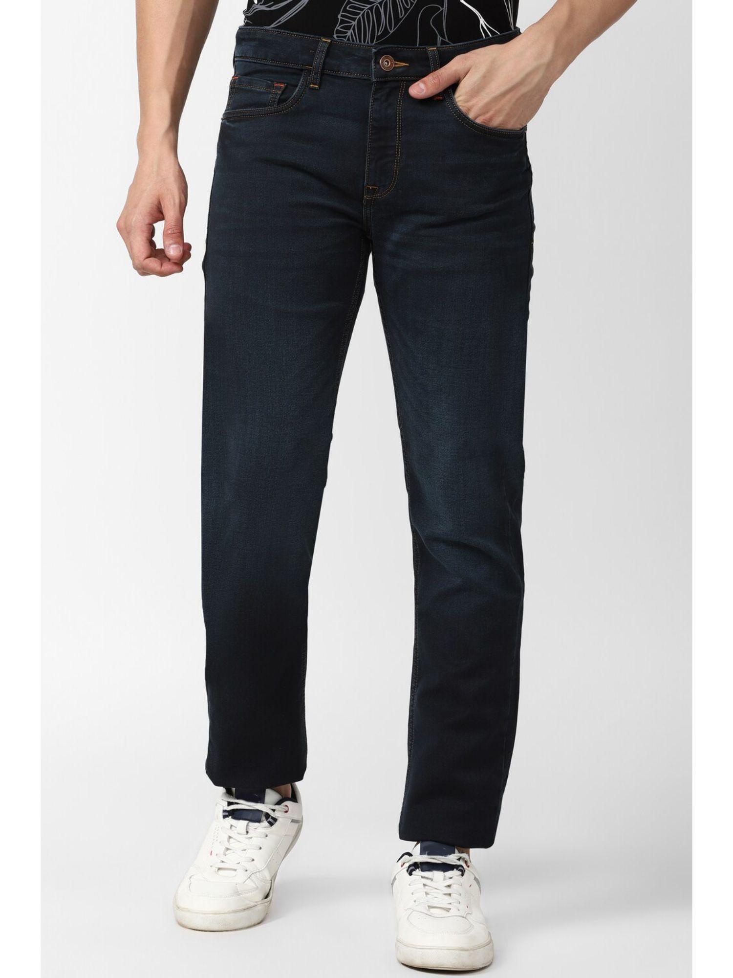 mens navy blue solid slim fit jeans