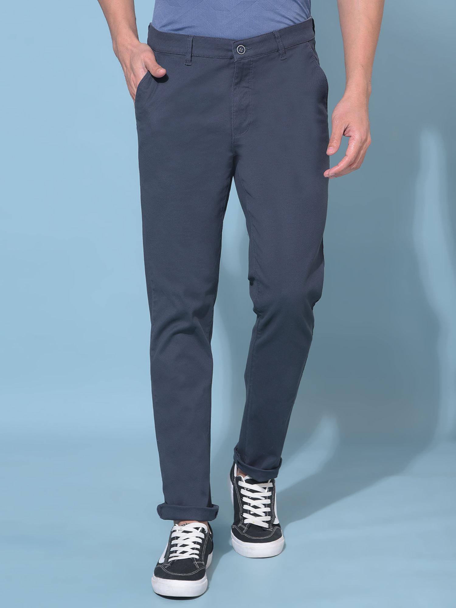 mens navy blue stretchable cotton trousers