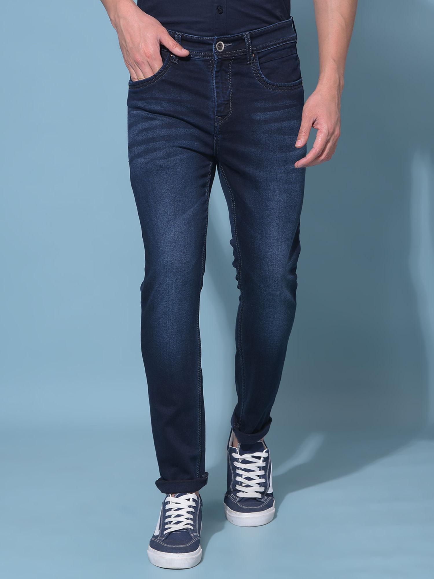 mens navy blue stretchable skinny jeans