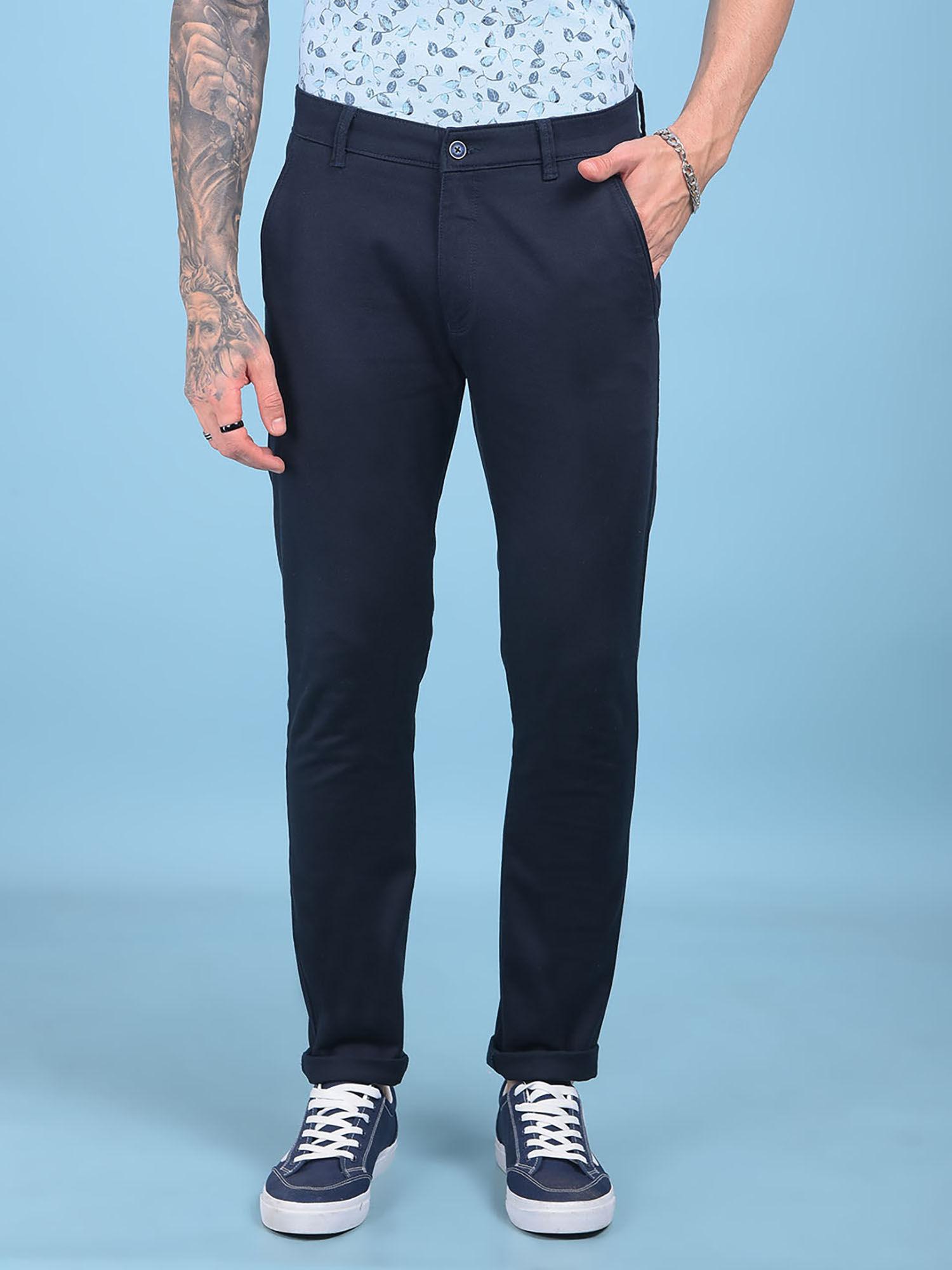 mens navy blue stretchable trousers