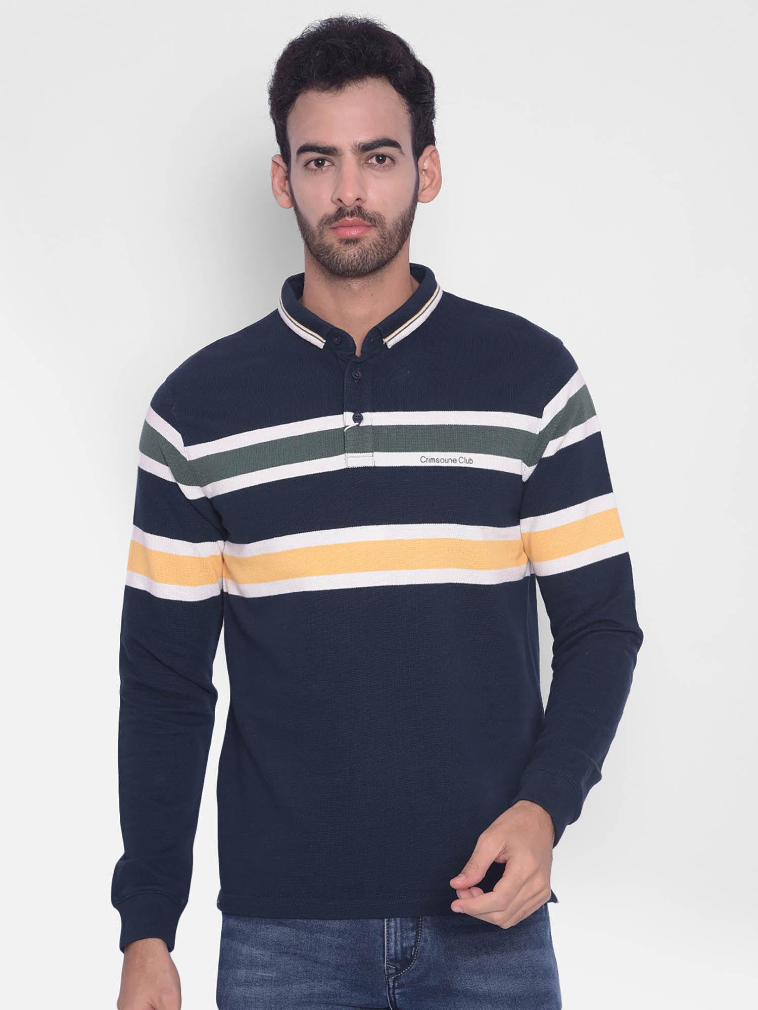 mens navy blue striped polo t-shirt