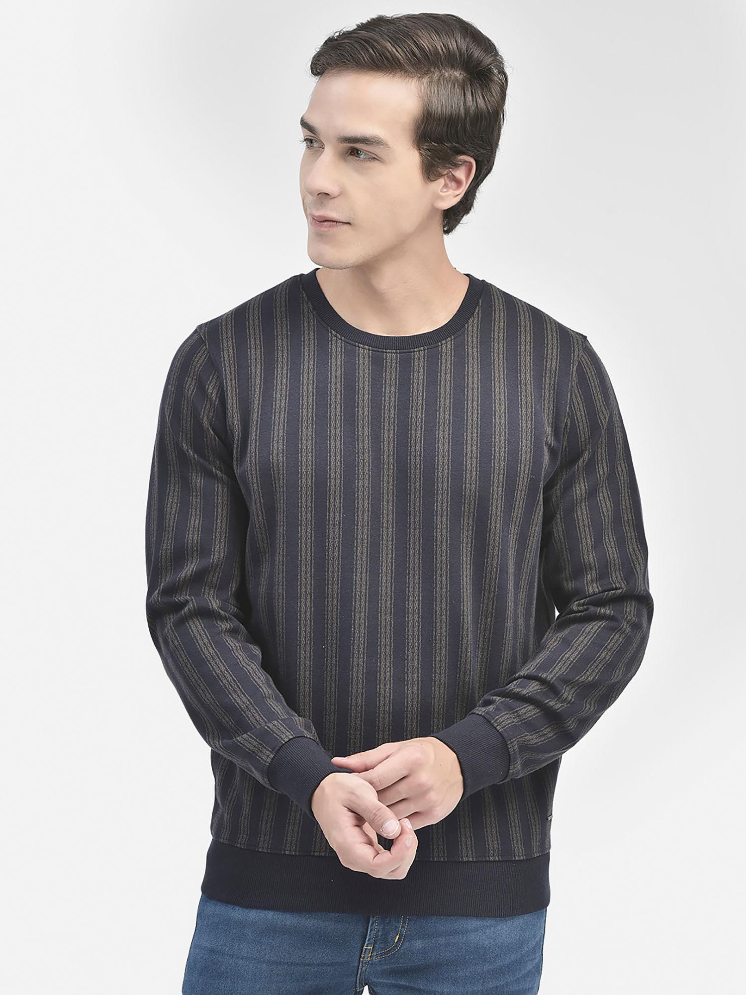 mens navy blue striped sweatshirt