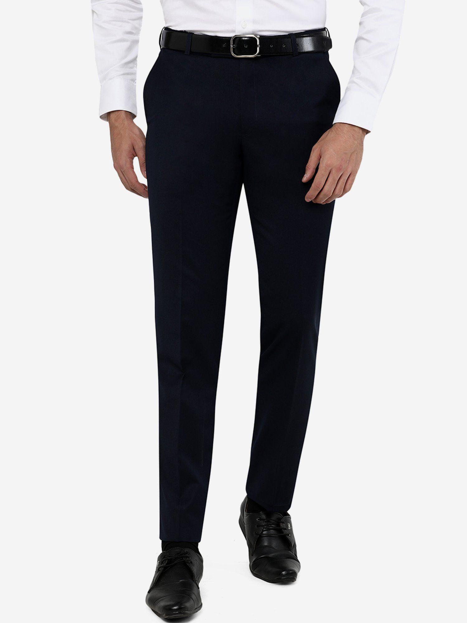 mens navy blue terry wool slim fit solid formal trouser