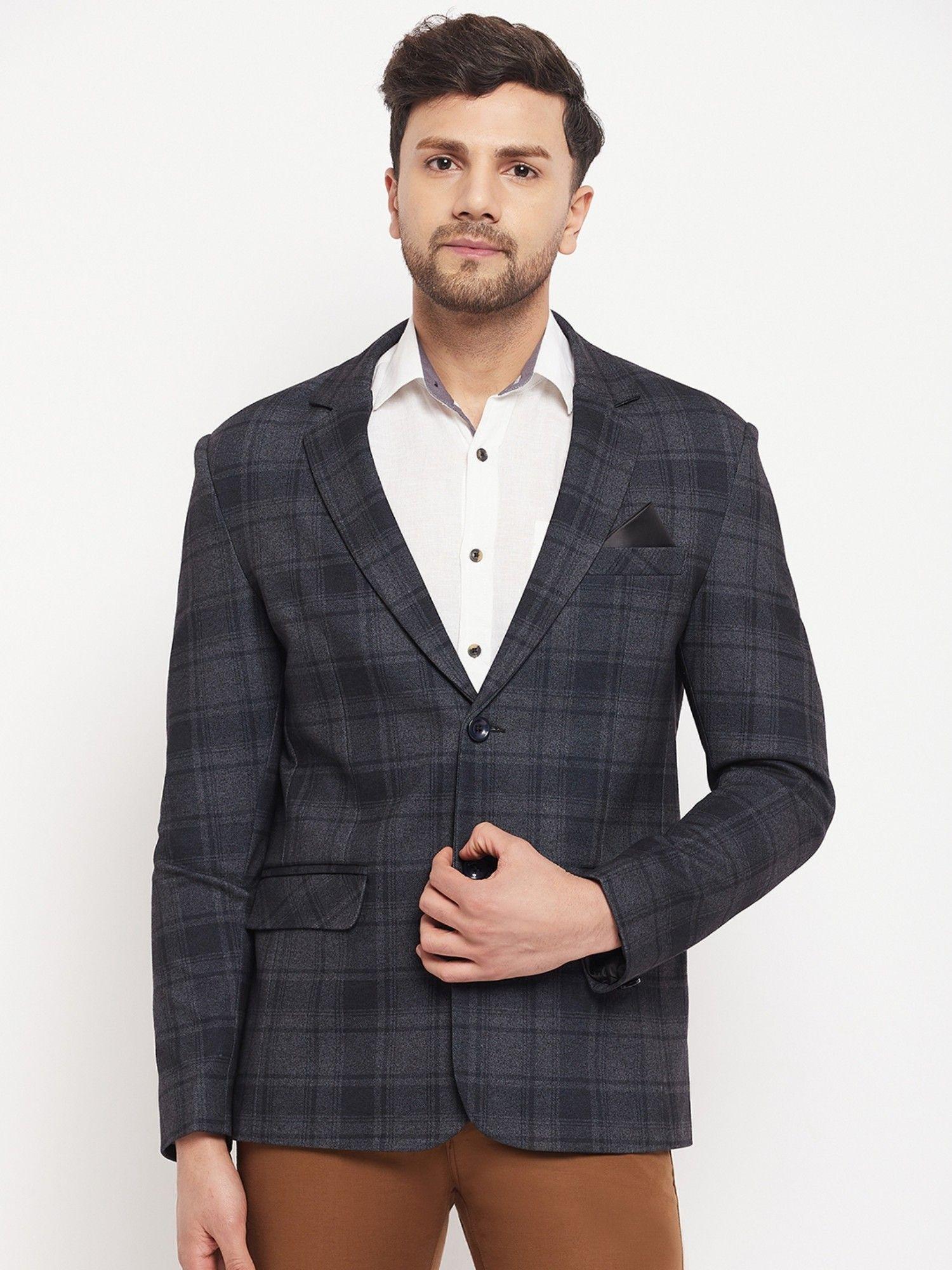 mens navy blue tweed blazer