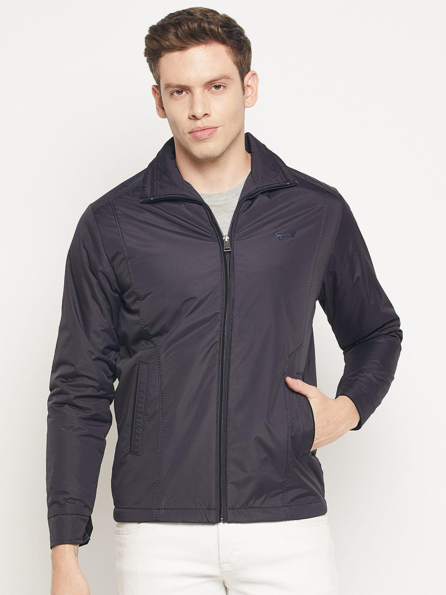 mens navy solid full sleeve jacket