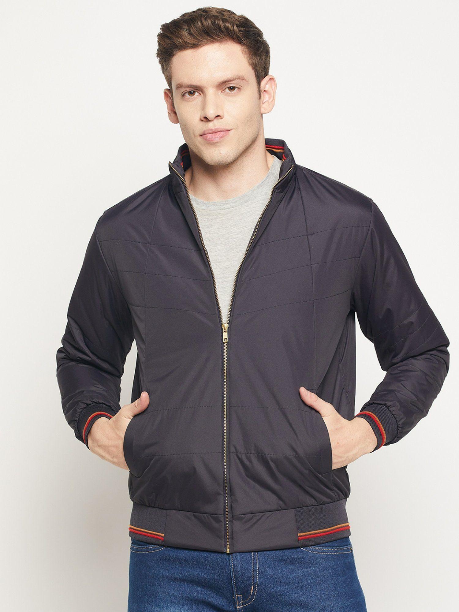 mens navy solid full sleeve jacket