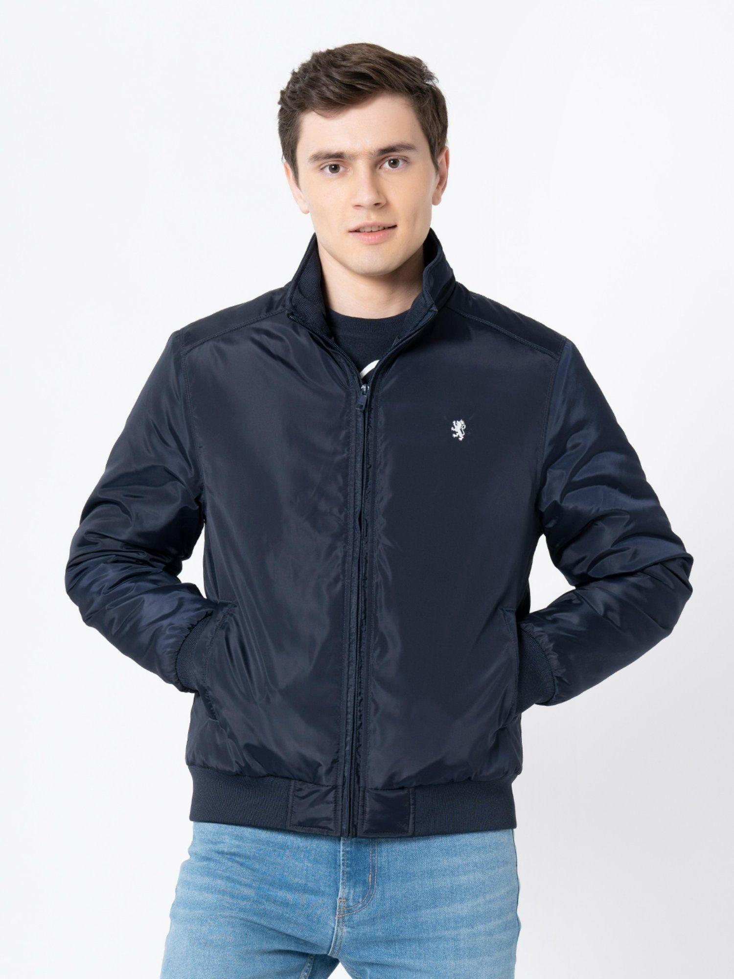 mens navy solid jacket