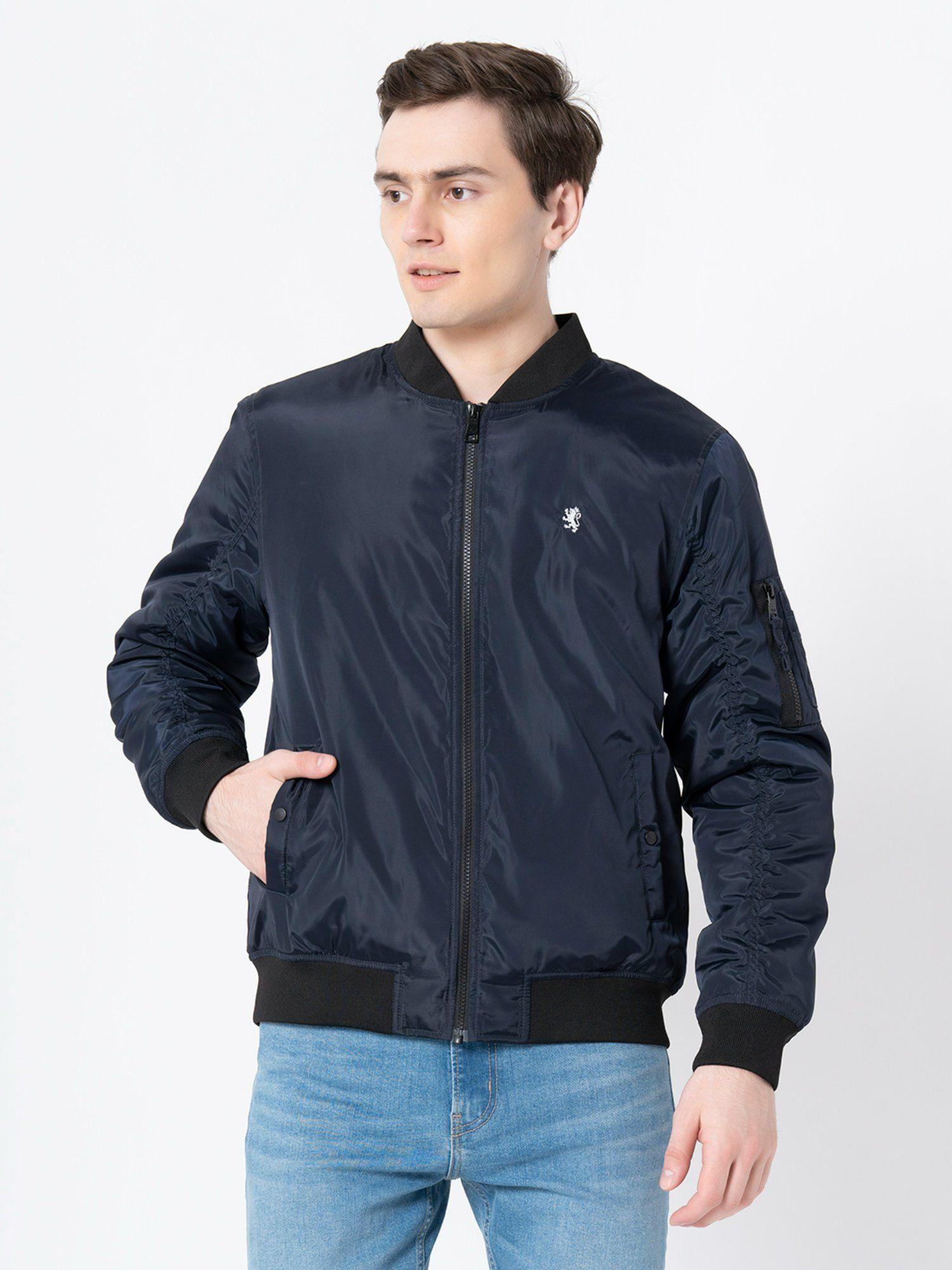 mens navy solid jacket