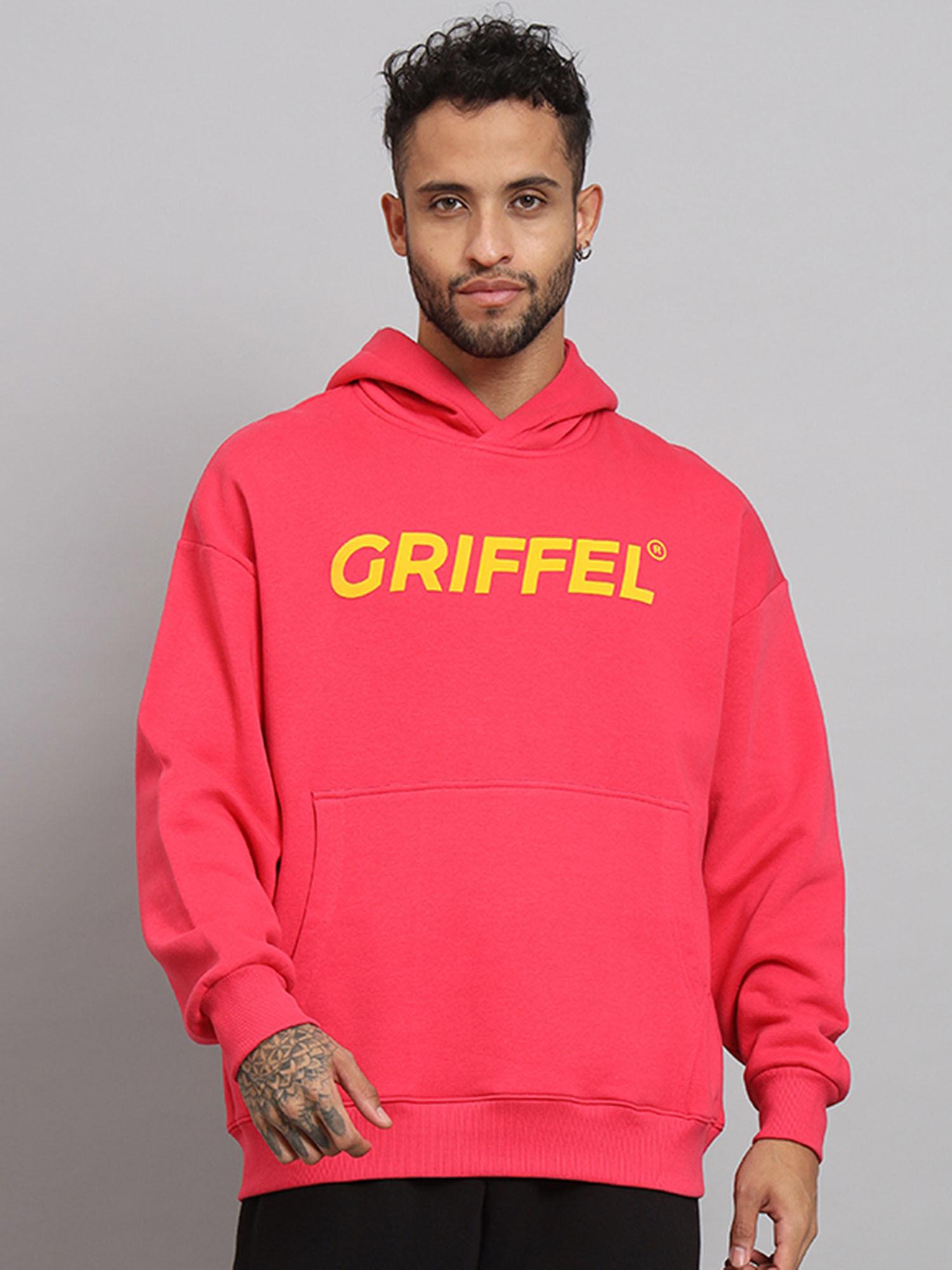 mens neon pink front logo oversized fleece hoodie sweatshirt