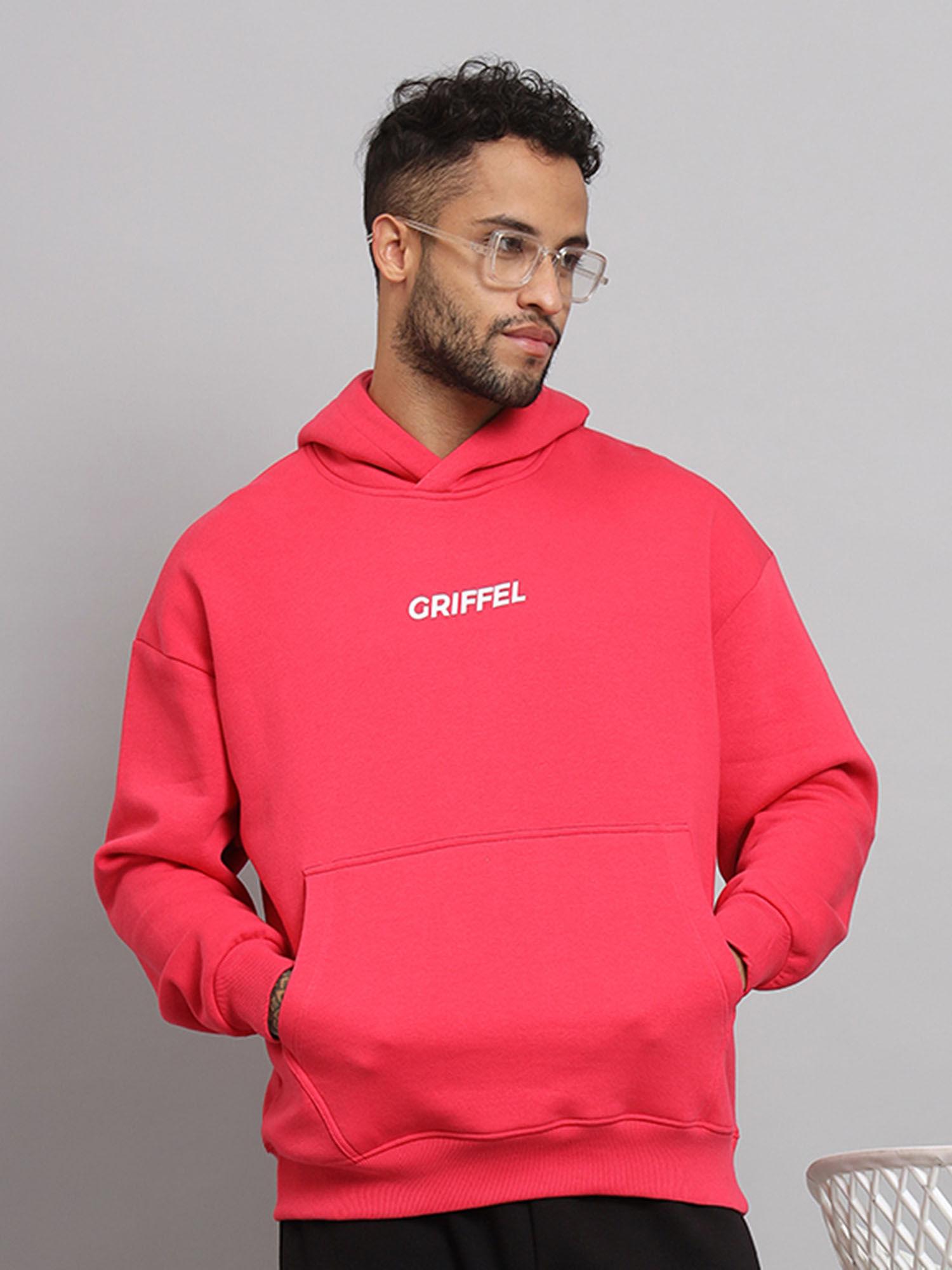 mens neon pink front logo oversized fleece hoodie sweatshirt