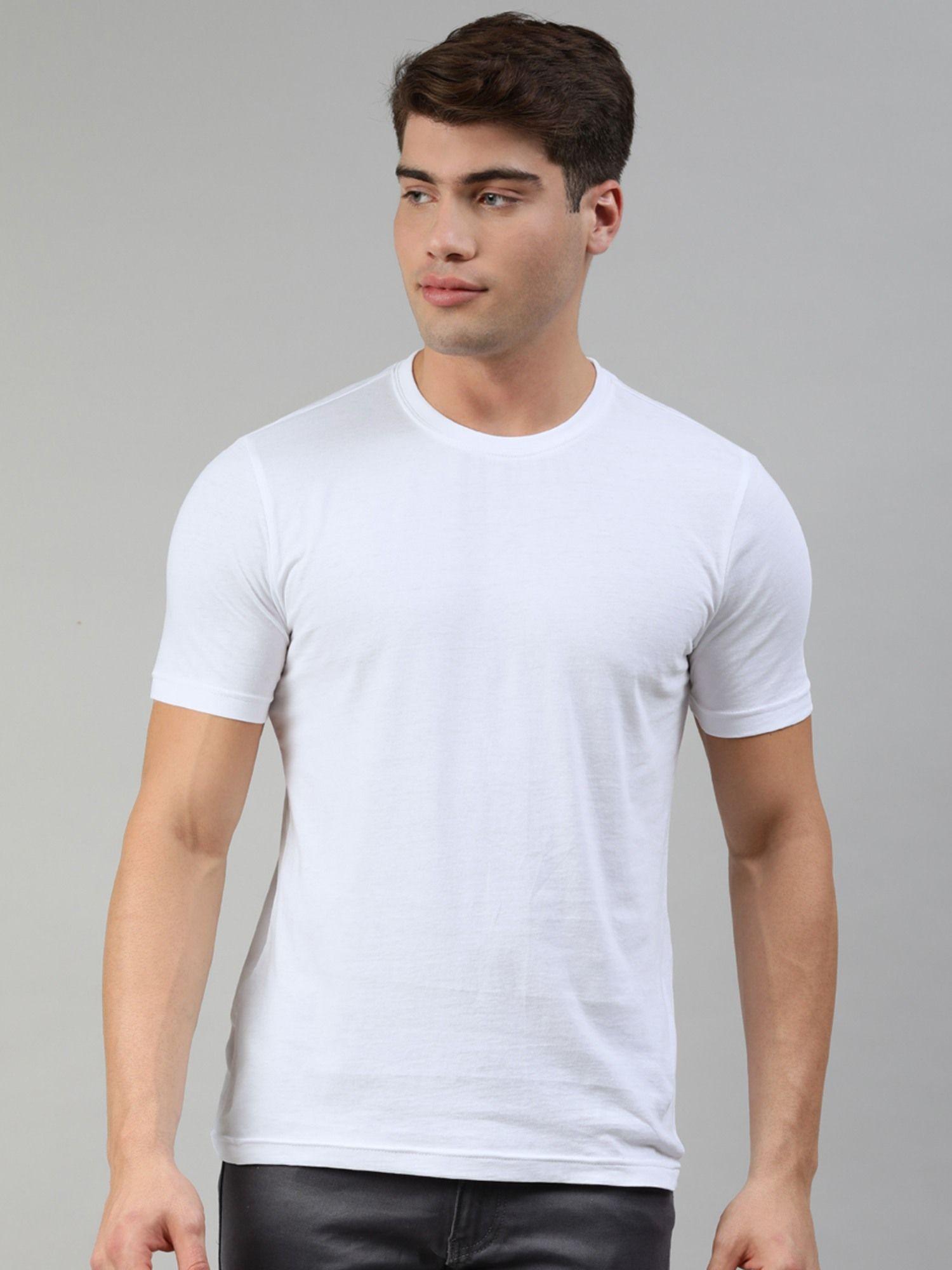 mens no shrink white round neck short sleeve t-shirt
