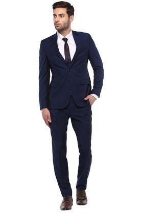 mens notched lapel self printed 2 piece suit - dark blue