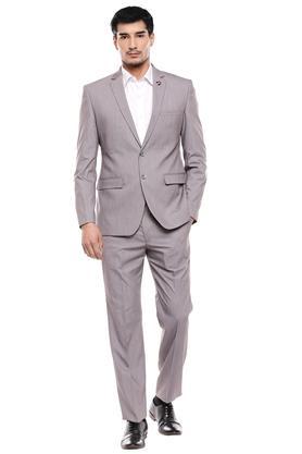 mens notched lapel slub 2 piece suit - dark grey