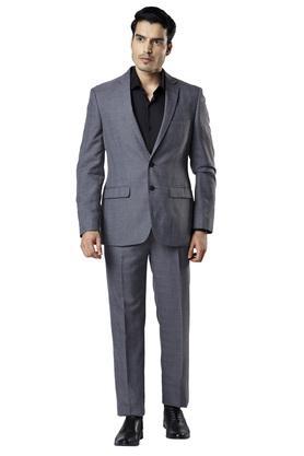 mens notched lapel slub 2 piece suit - grey
